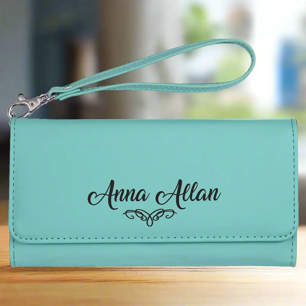 Personalized Wallet with Wrist Strap, Wristlet, RFID Protection, Multi-Slots, Leatherette, 7.5" x 4", 10 Colors  Sams Engraving and Gifts
