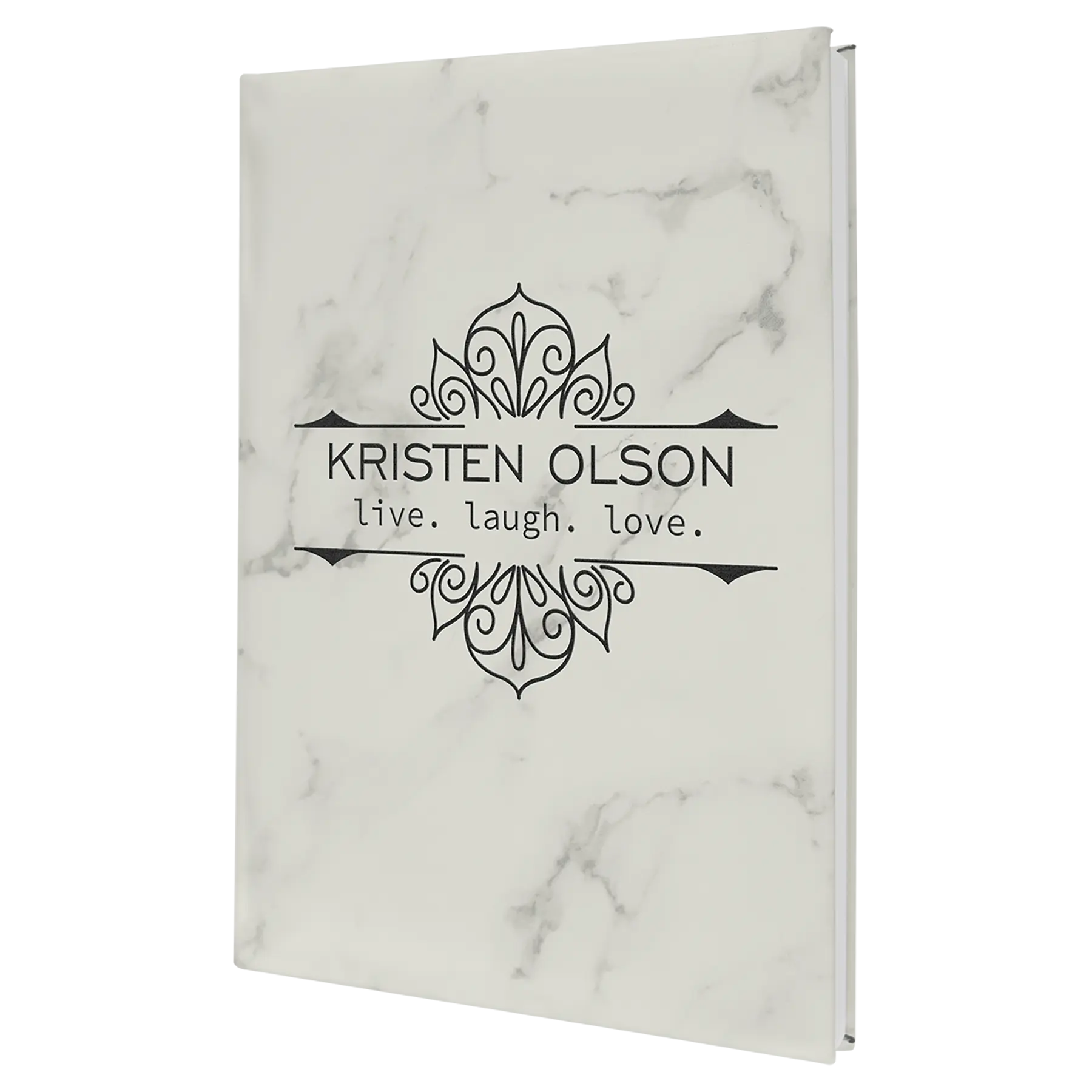 Personalized Journal Notebook with Ribbon, 112 Lined Pages, Leatherette, 7" x  9.75″, 14 Colors JDS