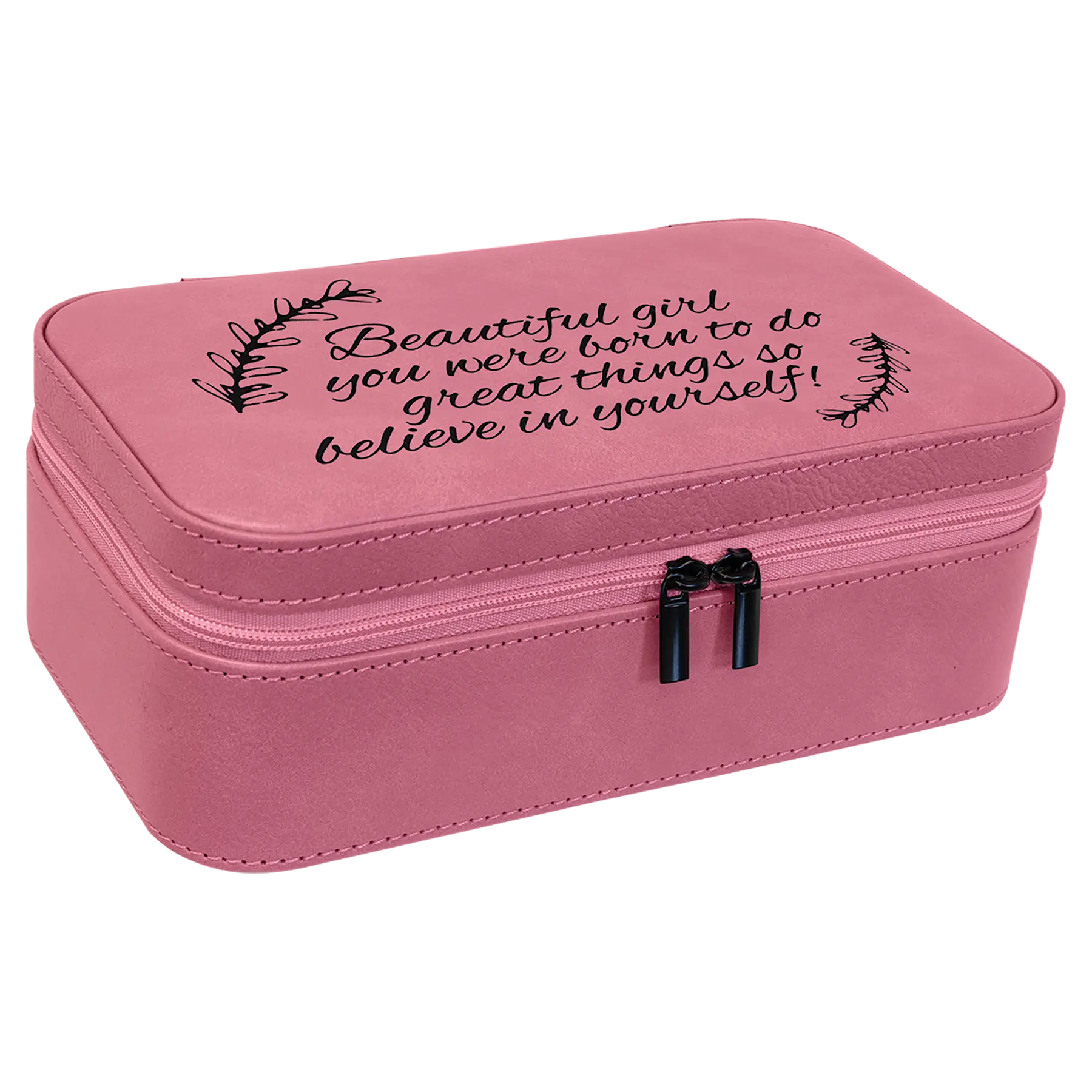 Personalized Jewelry Box with Mirror and Multiple Compartments, Leatherette, 7.5" x 4.5″, 11 Colors JDS