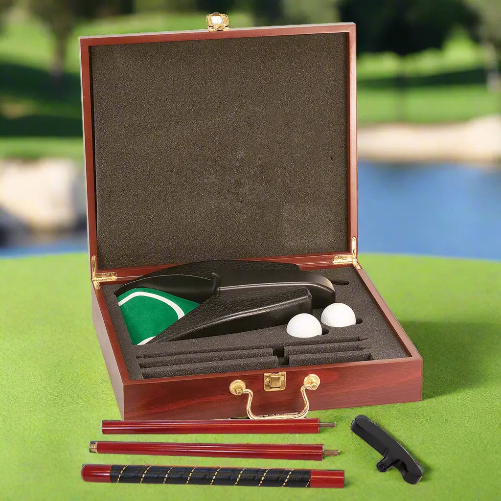 Personalized Rosewood Finish Executive Compact Golf Gift Set with Gold Color Filled Engraving JDS