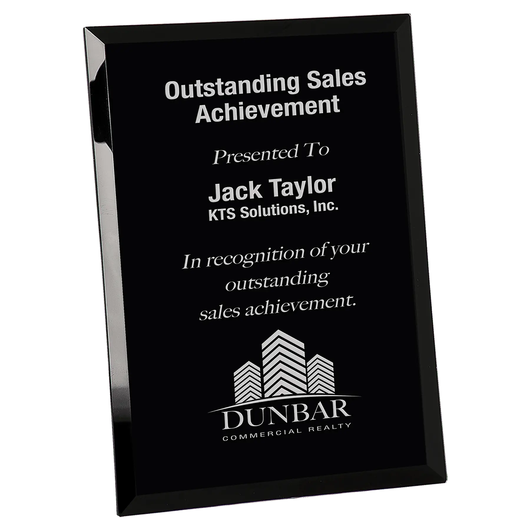 Black Glass Mirror Plaque Award, 2 Sizes JDS