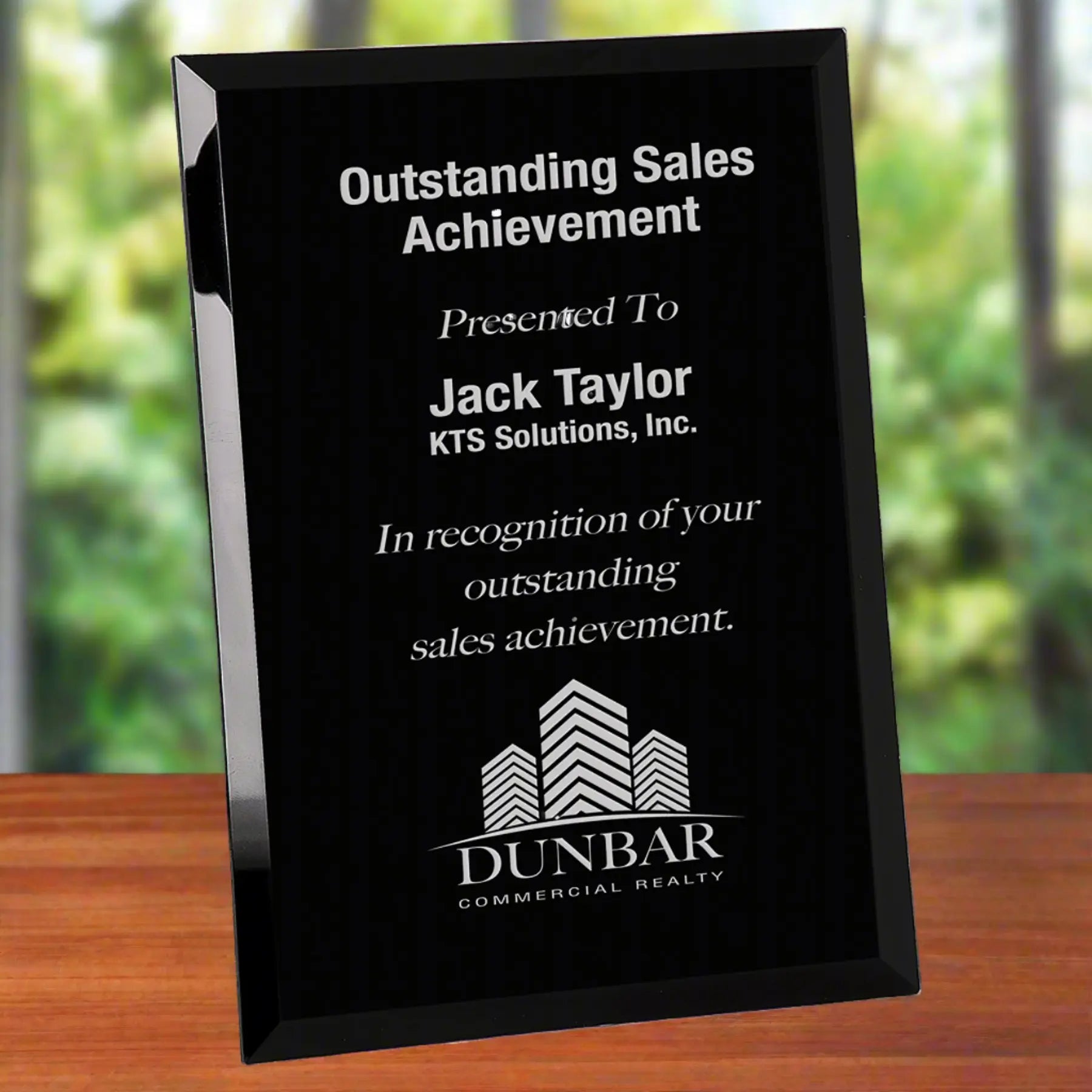 Black Glass Mirror Plaque Award, 2 Sizes JDS