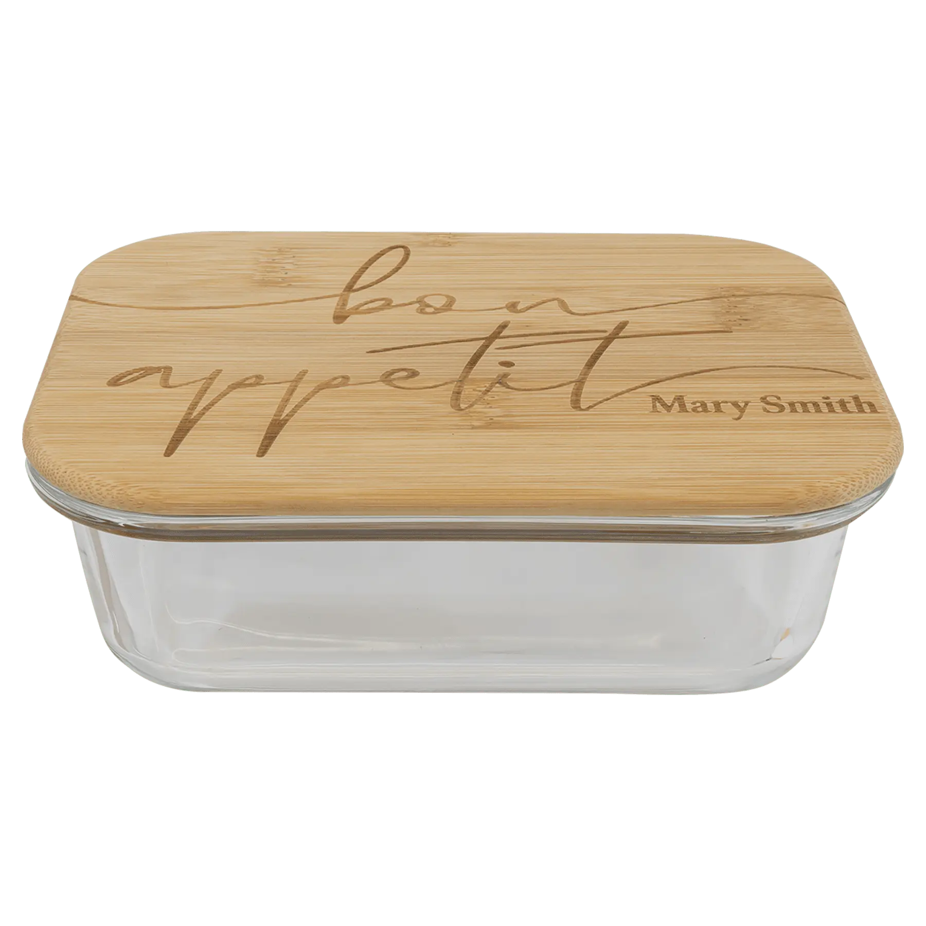 Personalized Rectangle Glass Baking Dish & Food Storage Container with Bamboo Lid – 4 Sizes JDS