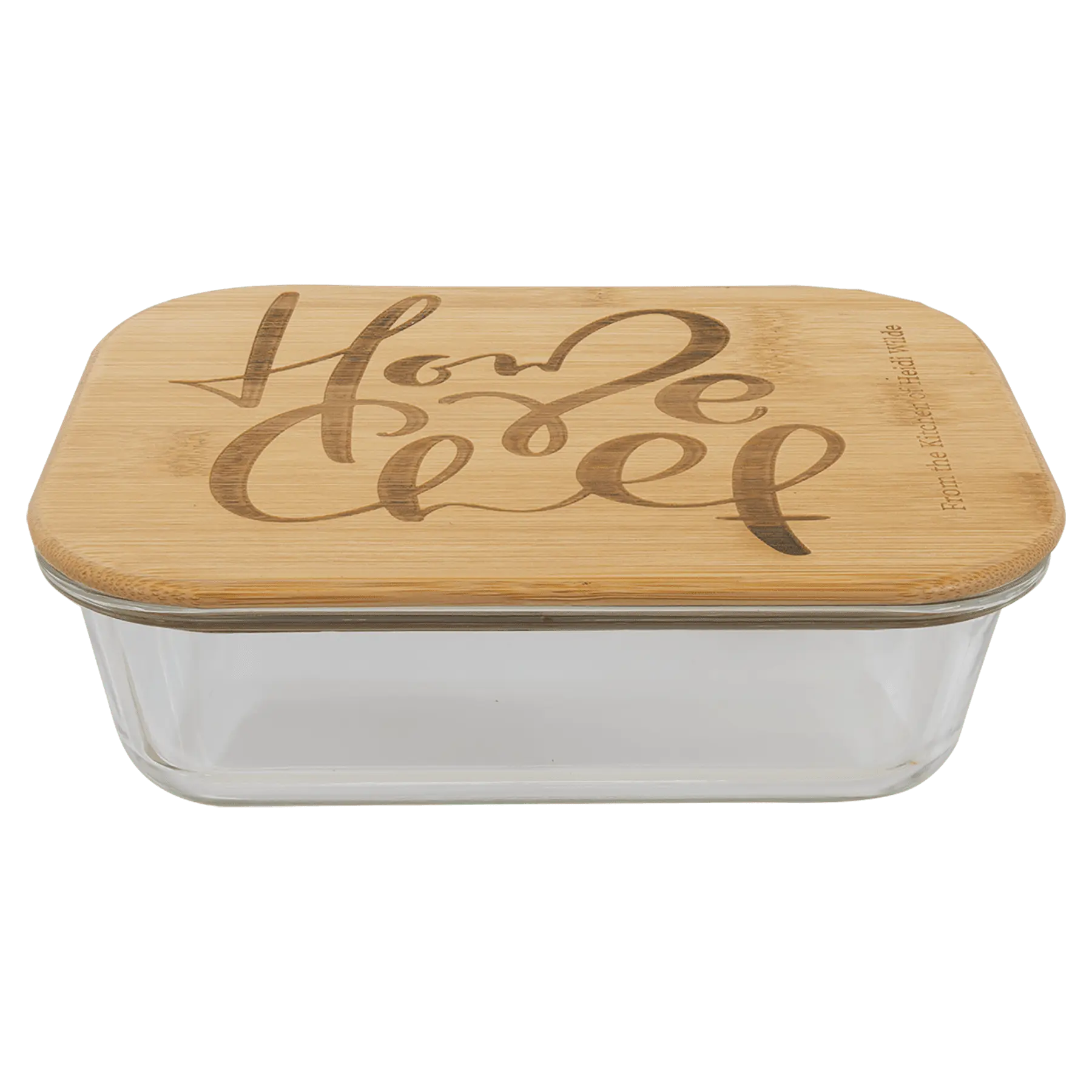 Personalized Rectangle Glass Baking Dish & Food Storage Container with Bamboo Lid – 4 Sizes JDS