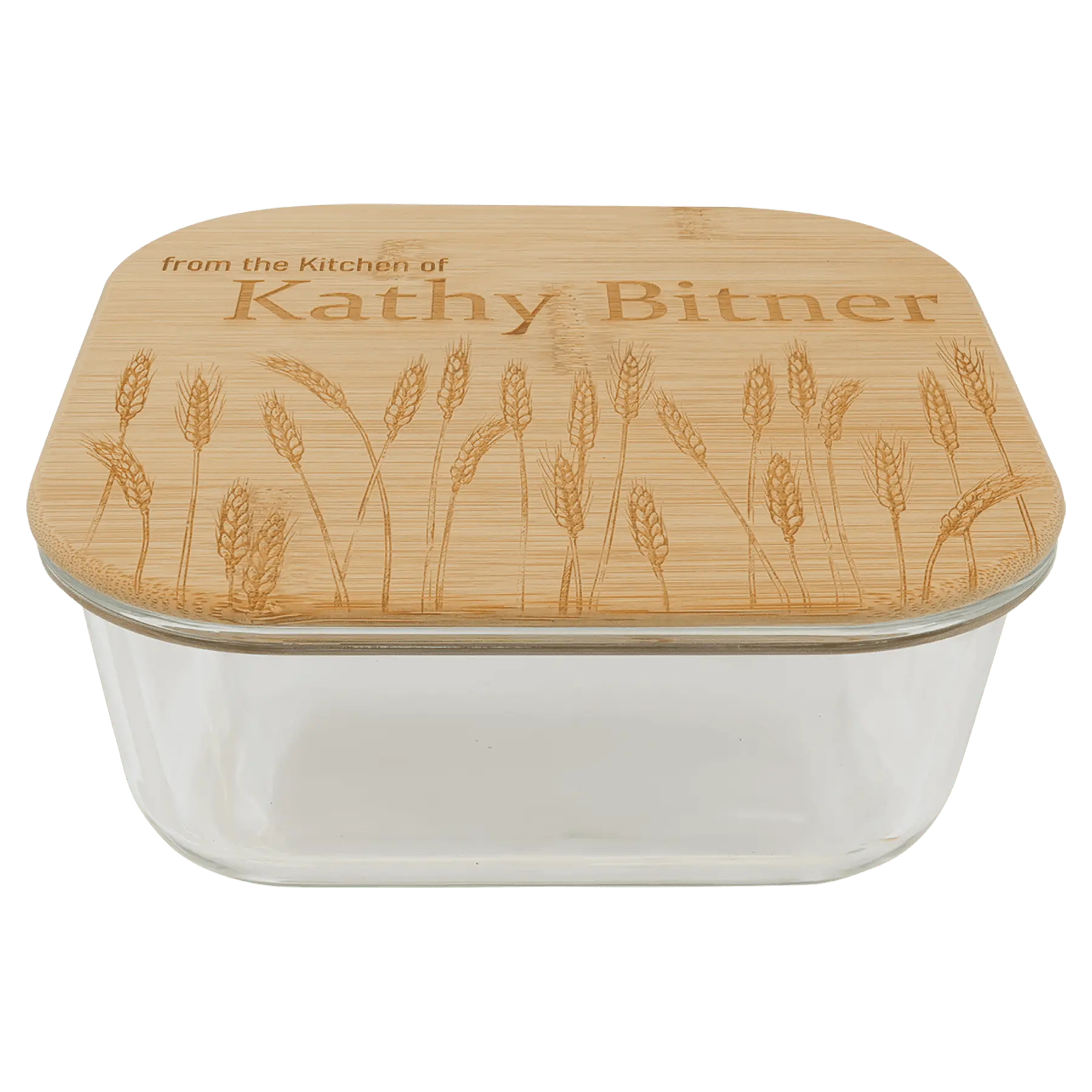 Personalized Square Glass Baking Dish & Food Storage Container with Bamboo Lid – 3 Sizes JDS
