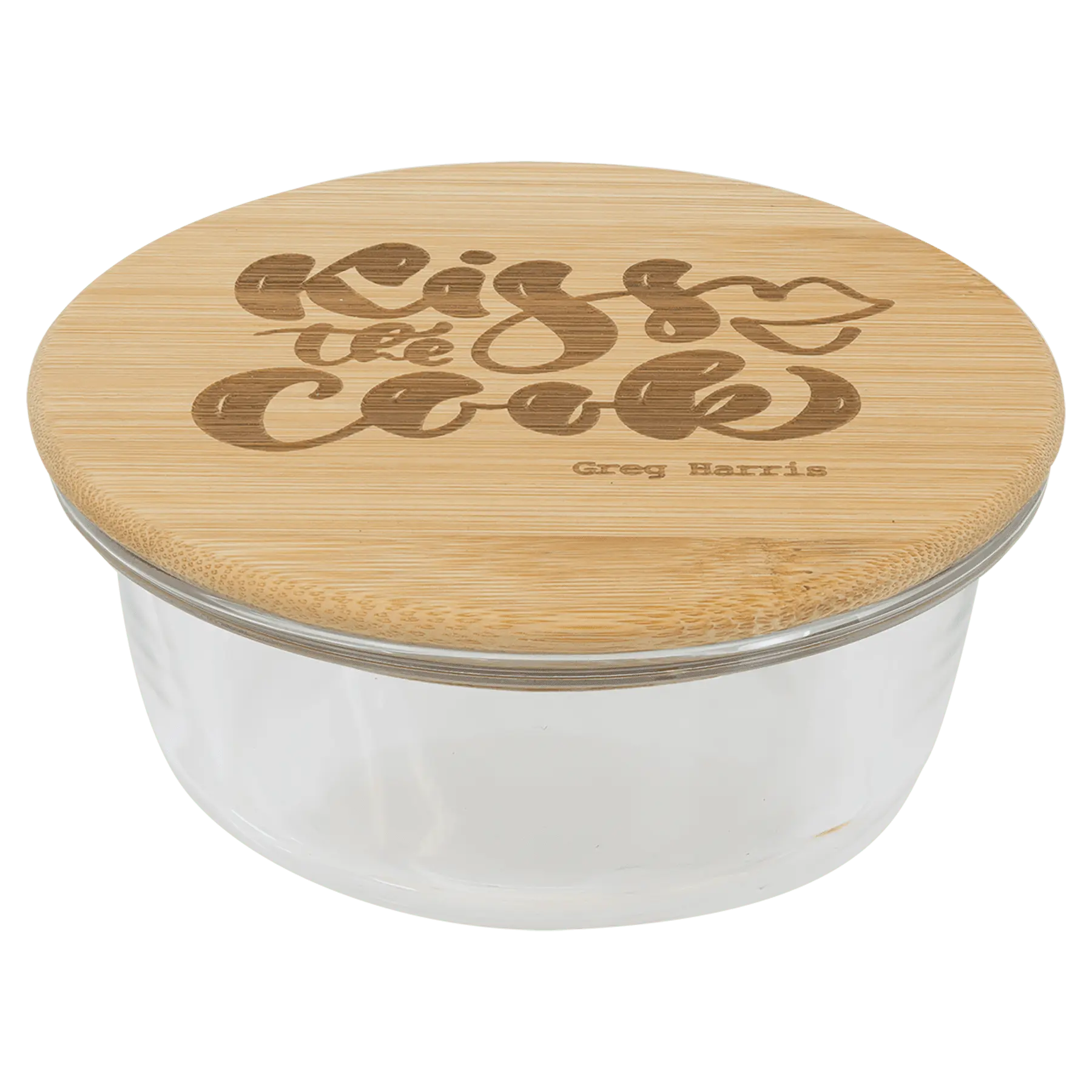 Personalized Round Glass Baking Dish & Food Storage Container with Bamboo Lid – 4 Sizes JDS