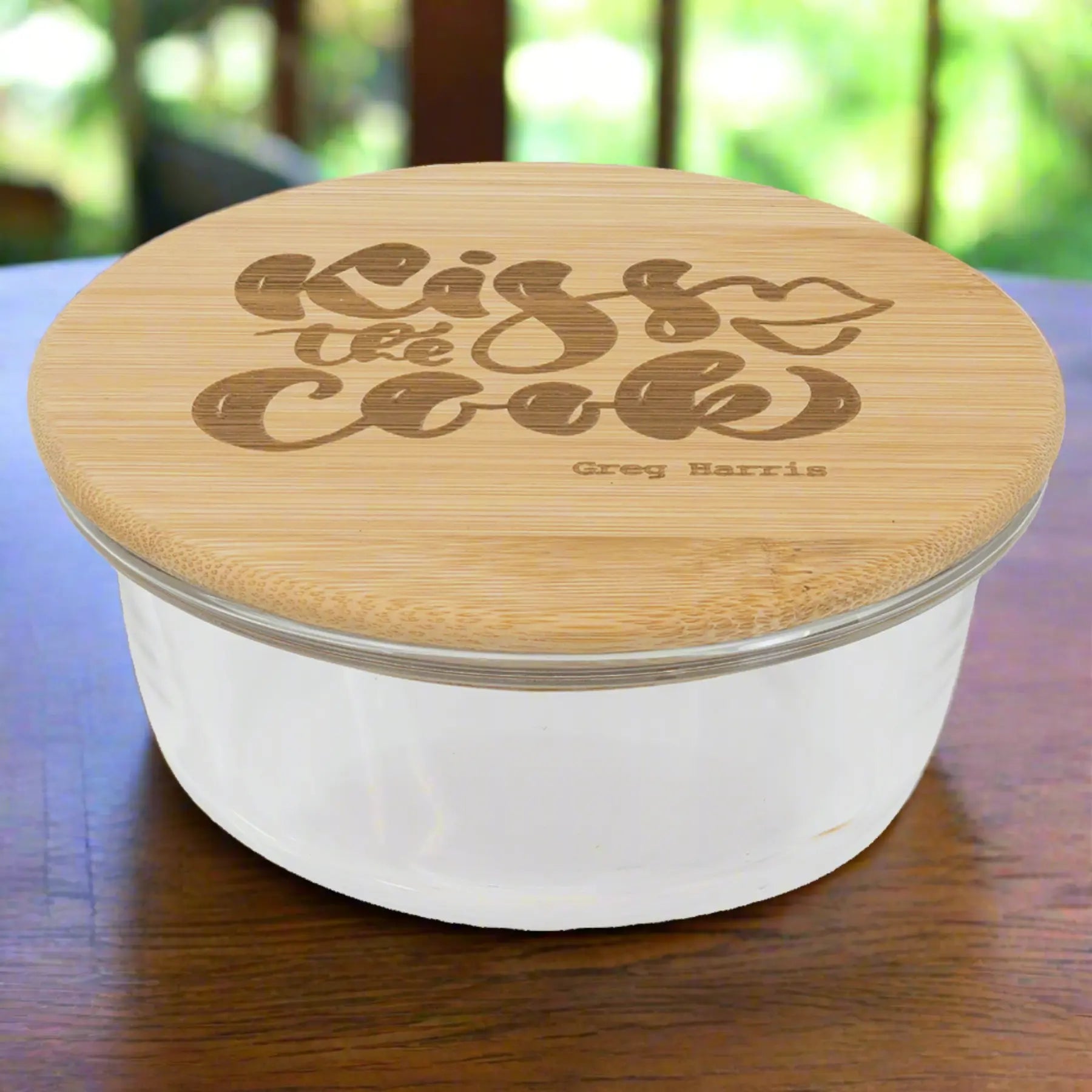 Personalized Round Glass Baking Dish & Food Storage Container with Bamboo Lid – 4 Sizes JDS