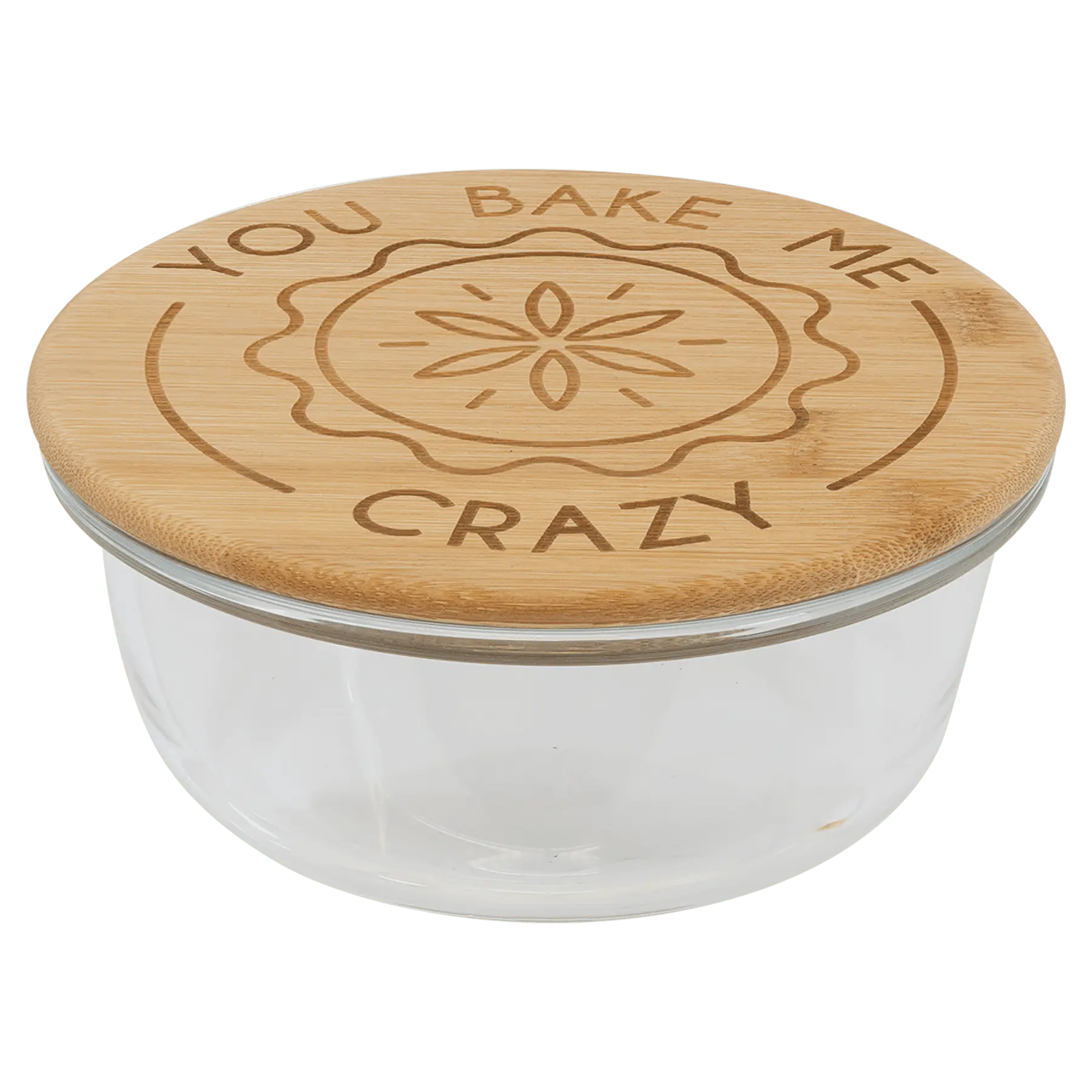 Personalized Round Glass Baking Dish & Food Storage Container with Bamboo Lid – 4 Sizes JDS