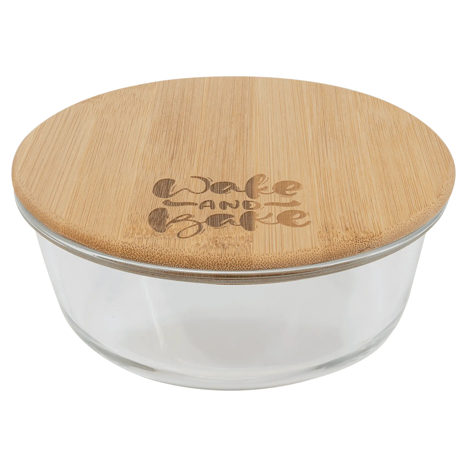 Personalized Round Glass Baking Dish & Food Storage Container with Bamboo Lid – 4 Sizes JDS