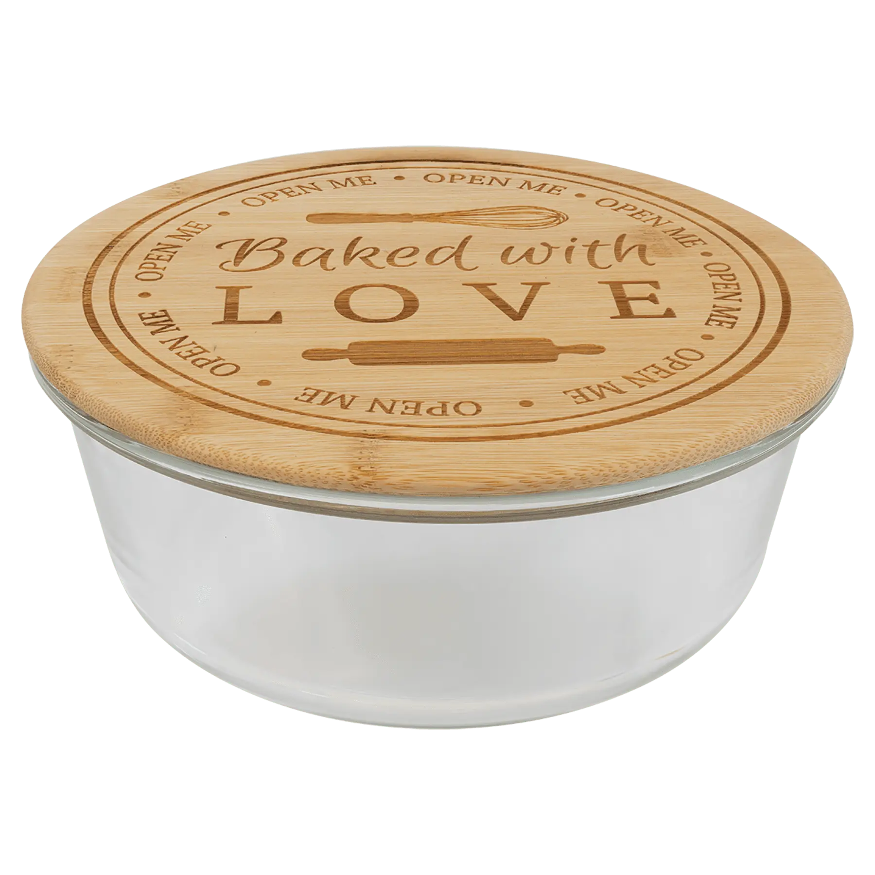 Personalized Round Glass Baking Dish & Food Storage Container with Bamboo Lid – 4 Sizes JDS