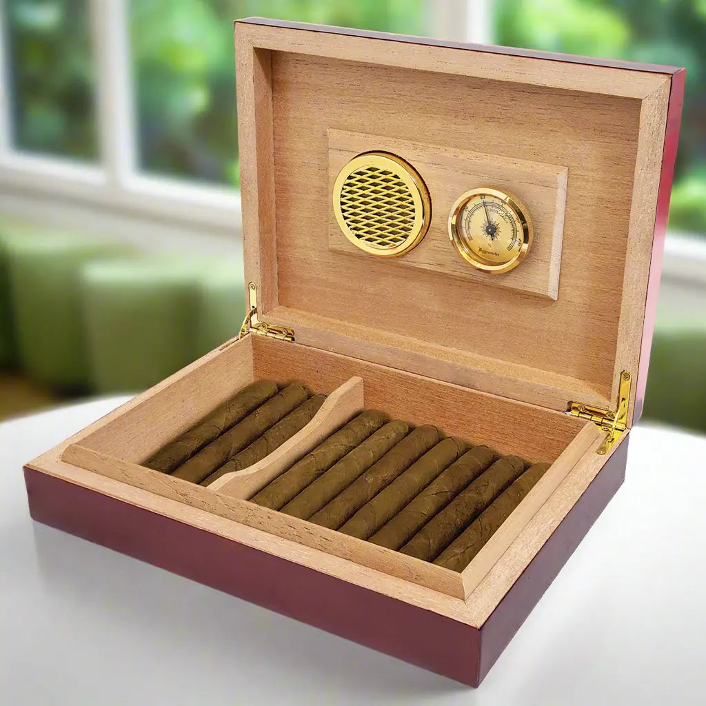 Personalized Rosewood Piano Finish Cigar Humidor with Gold Color Filled Engraving – 9.5" x 7.25" x 2" Sams Engraving and Gifts