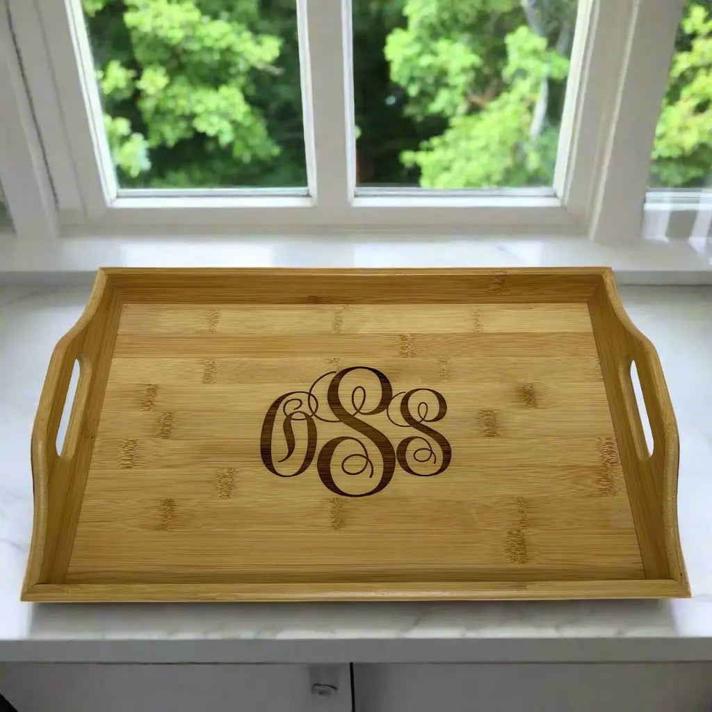 Personalized Wooden Serving Tray, Bamboo Wood, 16.5" x 9.75" JDS