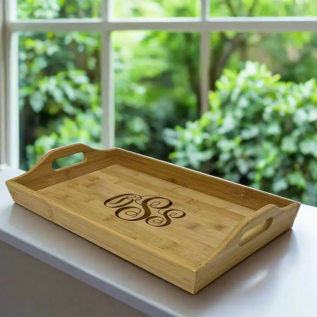 Personalized Wooden Serving Tray, Bamboo Wood, 16.5" x 9.75" JDS
