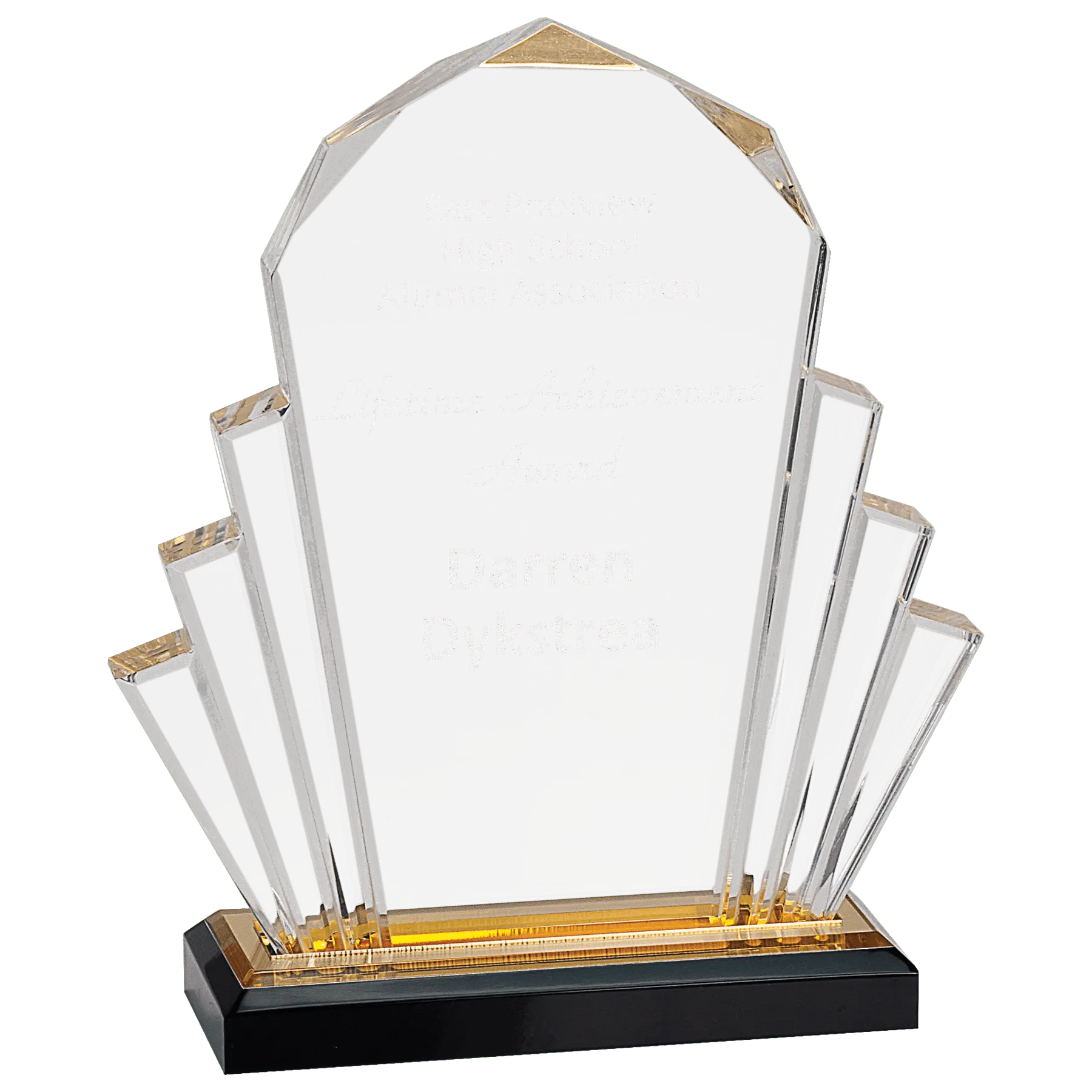Personalized Faceted Impress Acrylic Tiered Fan Standing Award – 6" x 9" – Available in 3 Colors JDS