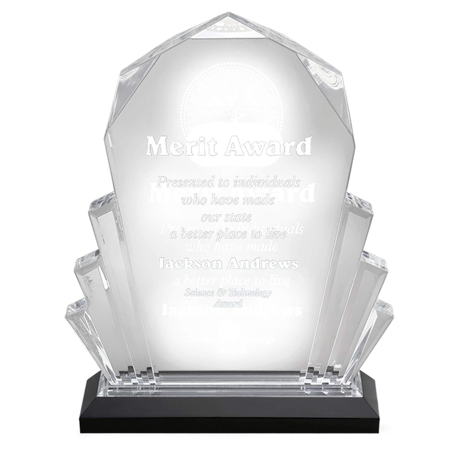 Personalized Faceted Impress Acrylic Tiered Fan Standing Award – 6" x 9" – Available in 3 Colors JDS