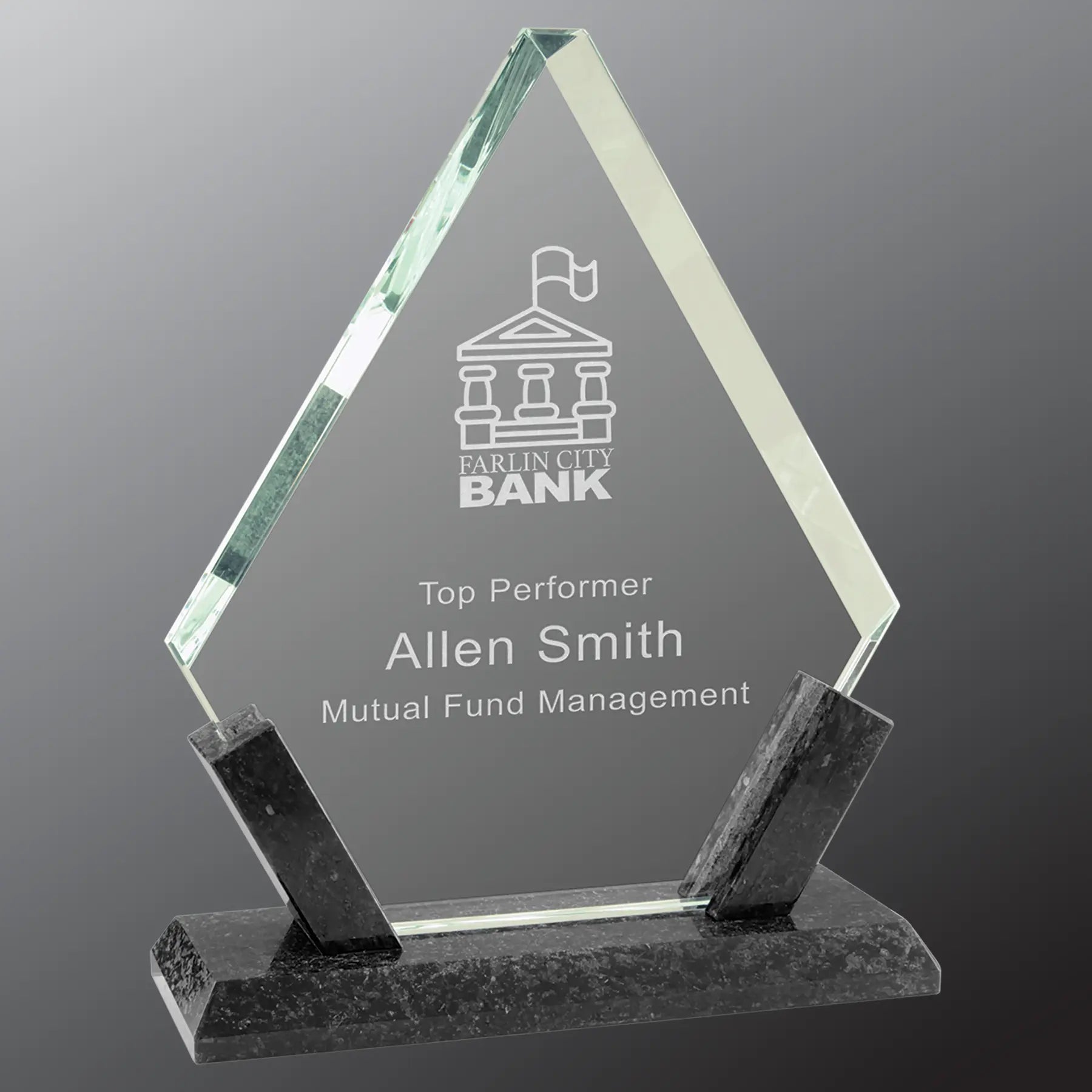 Diamond Glass Standing Award with Marble Base, Includes Lined Presentation Box, 2 Sizes JDS