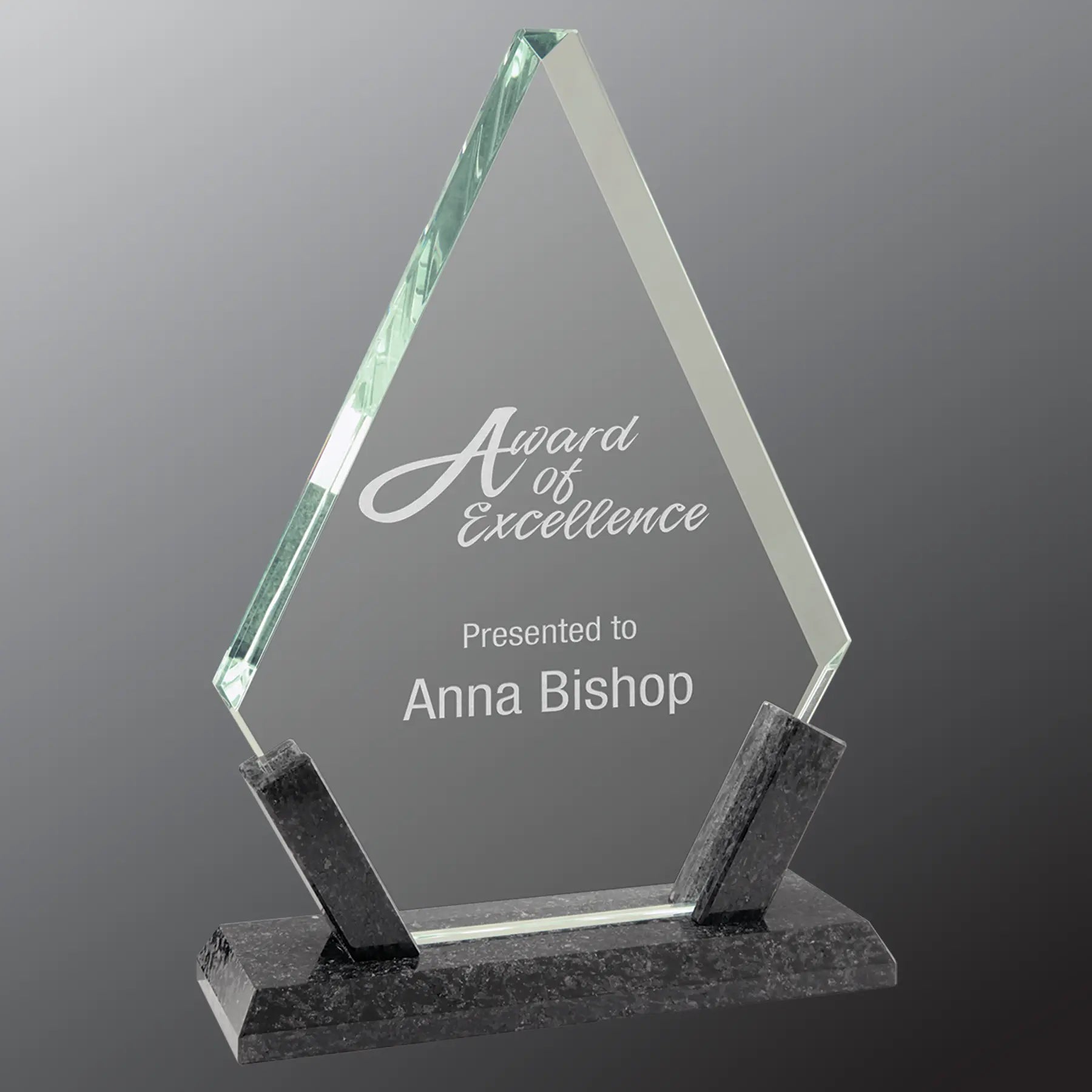 Diamond Glass Standing Award with Marble Base, Includes Lined Presentation Box, 2 Sizes JDS