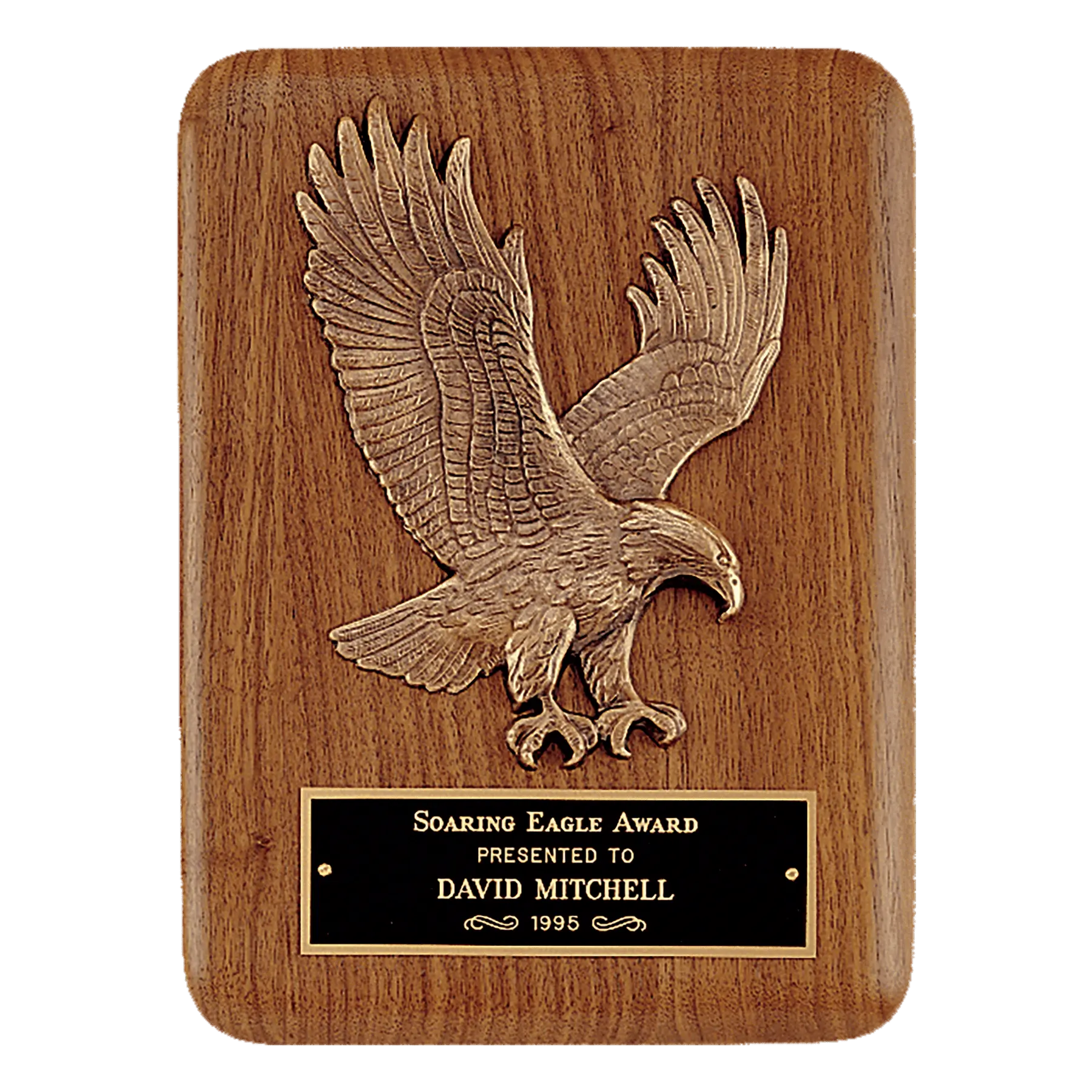 Solid American Walnut Plaque with Sculpted Gold Eagle & Black Brass Plate – 2 Sizes Available JDS