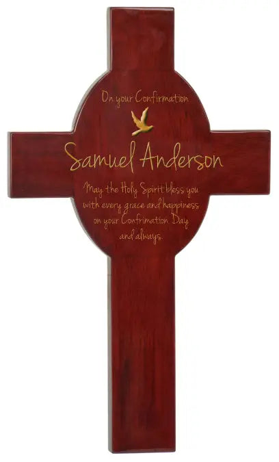 Personalized Rosewood Piano Finish Hanging Cross Plaque with Gold Engraving – Christian Memorial Gift Sams Engraving and Gifts