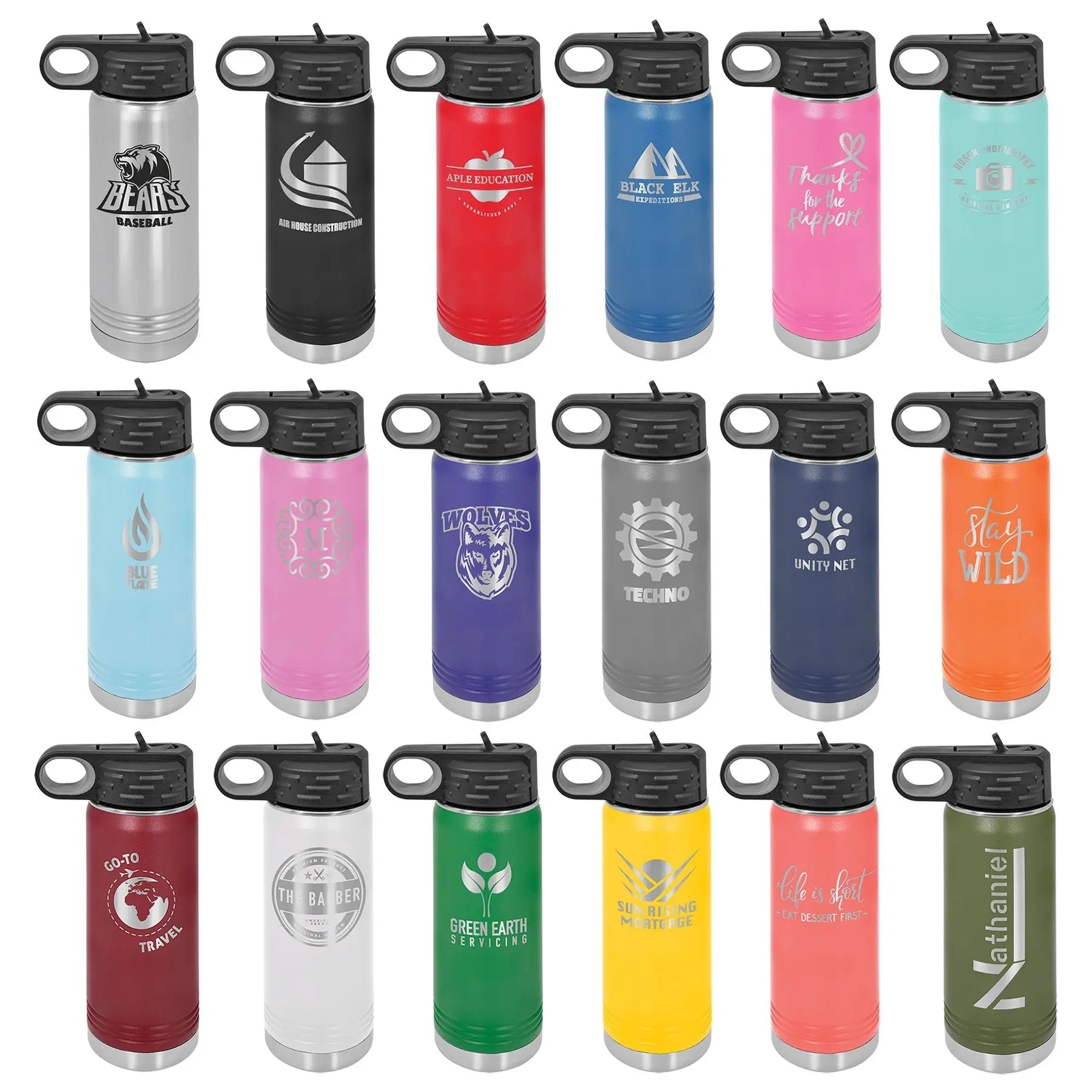 Personalized 20 oz. Polar Camel Water Bottle with Screw-On Lid & Flip Top – 16 Color Options JDS