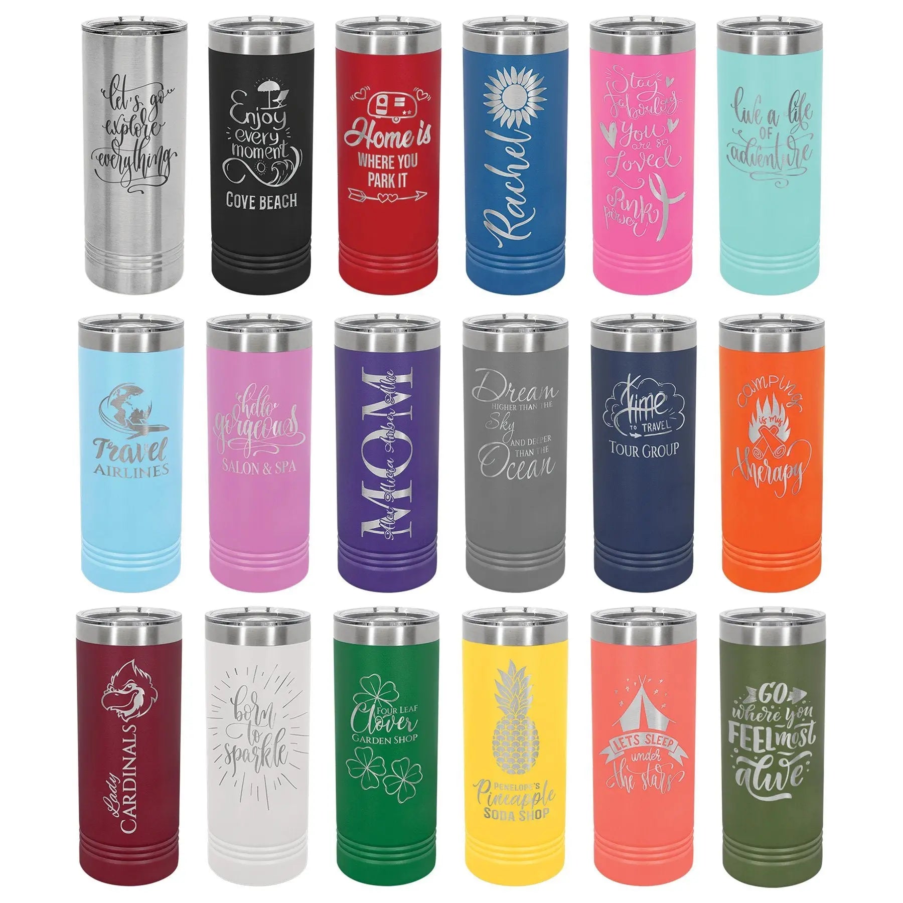 Personalized Polar Camel 22 oz. Skinny Tumbler with Slider Lid – 16 Colors JDS