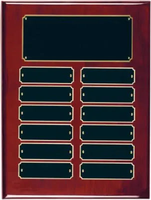 Rosewood Piano Finish Completed Perpetual Plaque Award with 12 Name Plates, 9" x 12" JDS