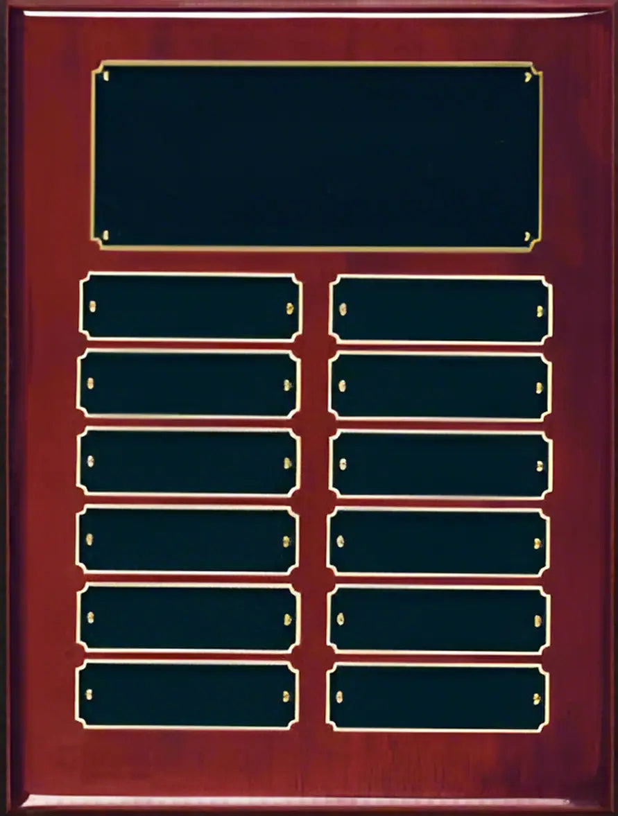 Rosewood Piano Finish Completed Perpetual Plaque Award with 12 Name Plates, 9" x 12" JDS