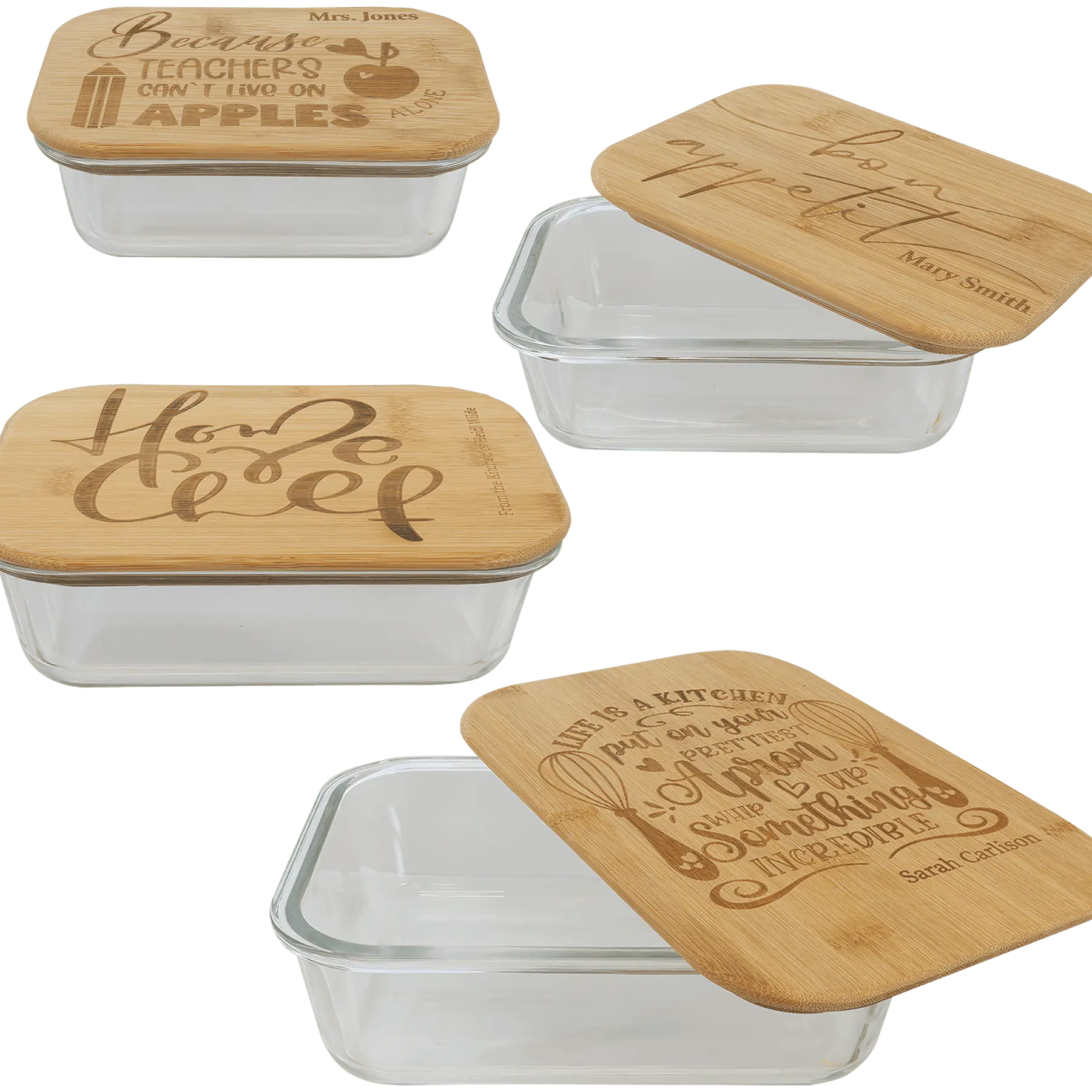 Personalized Rectangle Glass Baking Dish & Food Storage Container with Bamboo Lid – 4 Sizes JDS