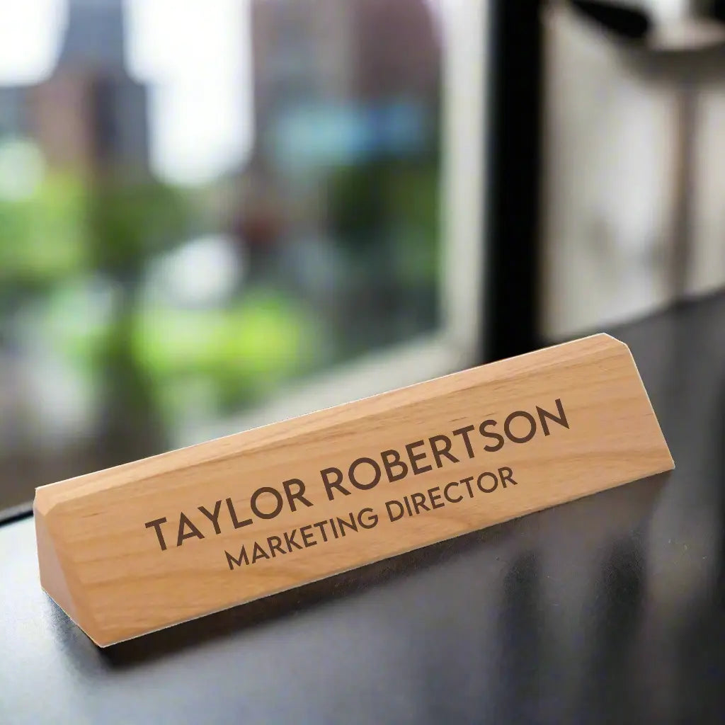 Custom Engraved Name Desk Wedge - Genuine Red Alder Wood, 10 1/2" JDS