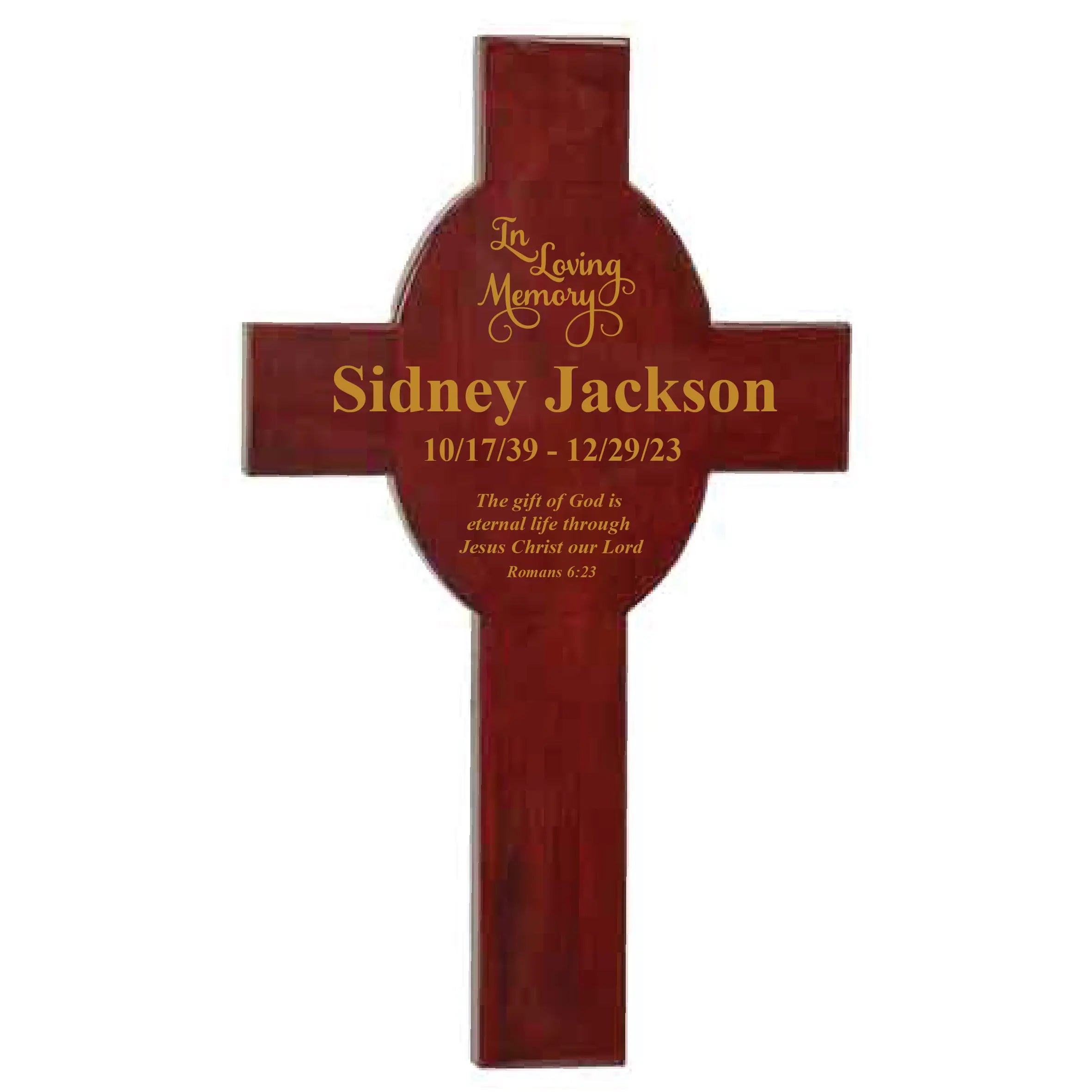 Personalized Rosewood Piano Finish Hanging Cross Plaque with Gold Engraving – Christian Memorial Gift Sams Engraving and Gifts