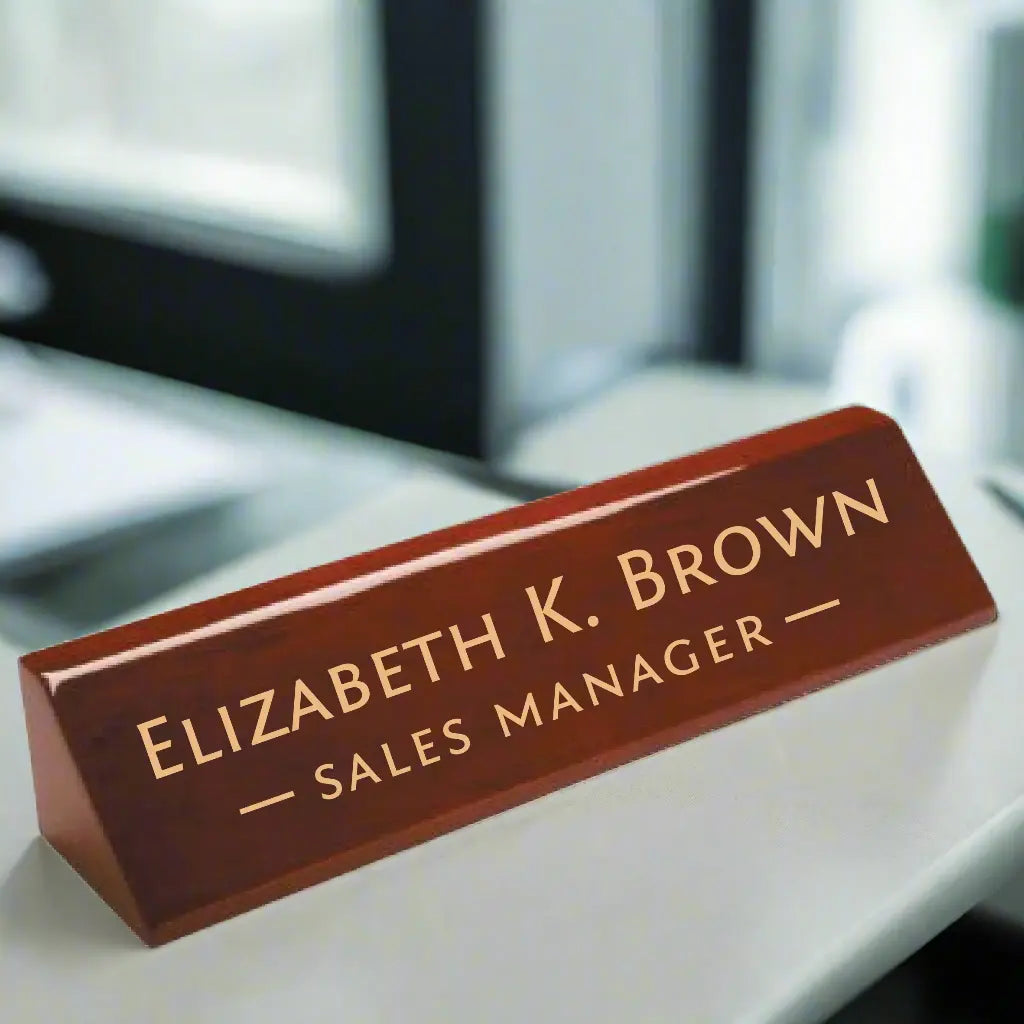 Custom Engraved Name Desk Wedge, Rosewood Piano Finish, 10 1/2" JDS