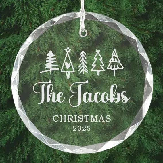 Personalized Round Glass Christmas Ornament / Suncatcher with Silver String, 3.25"  Sams Engraving and Gifts
