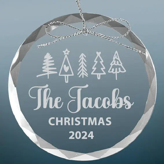 Personalized Round Glass Christmas Ornament / Suncatcher with Silver String, 3.25" JDS