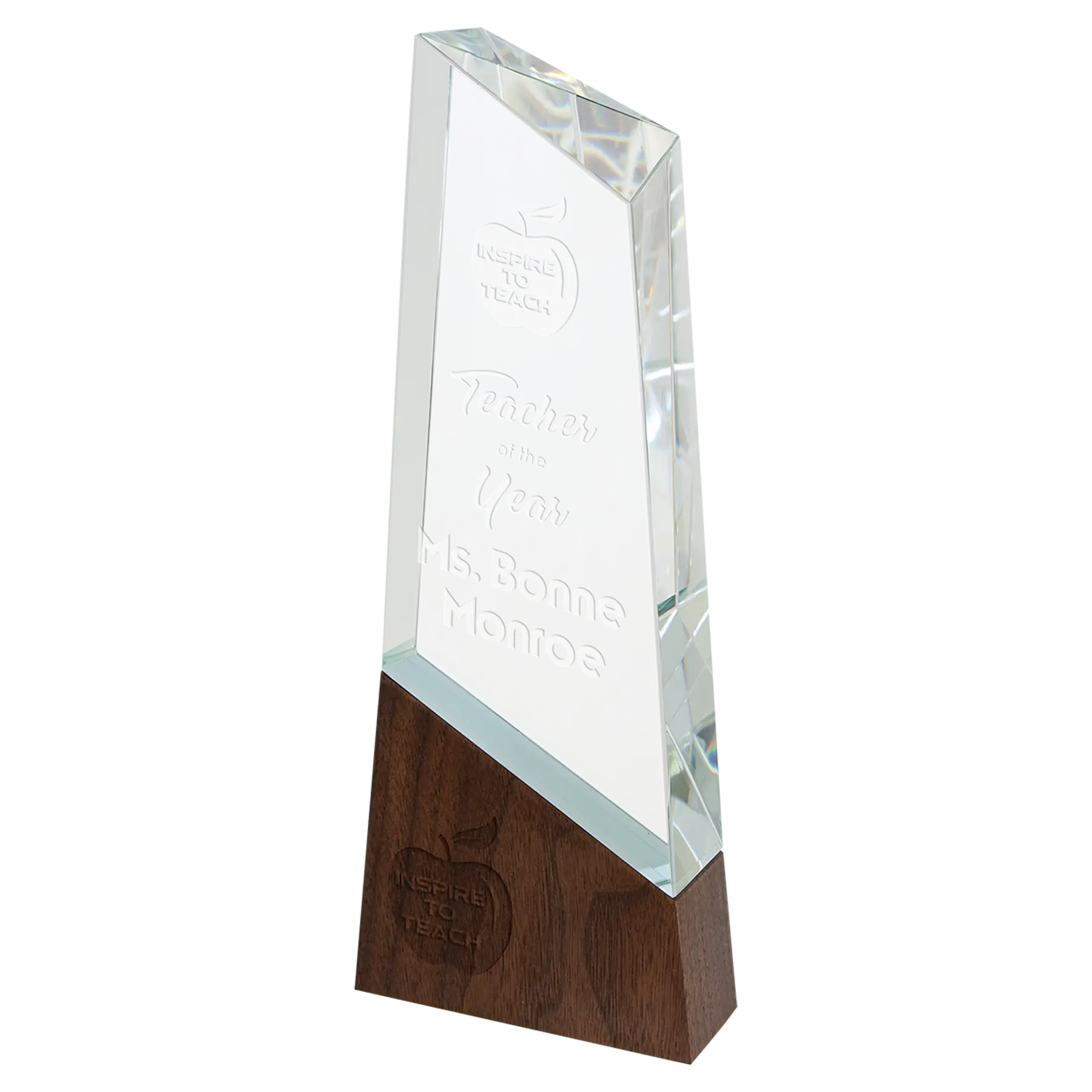 Sierra Glass Award with Walnut Base, 4 Styles, 2 Sizes, with Presentation Box JDS