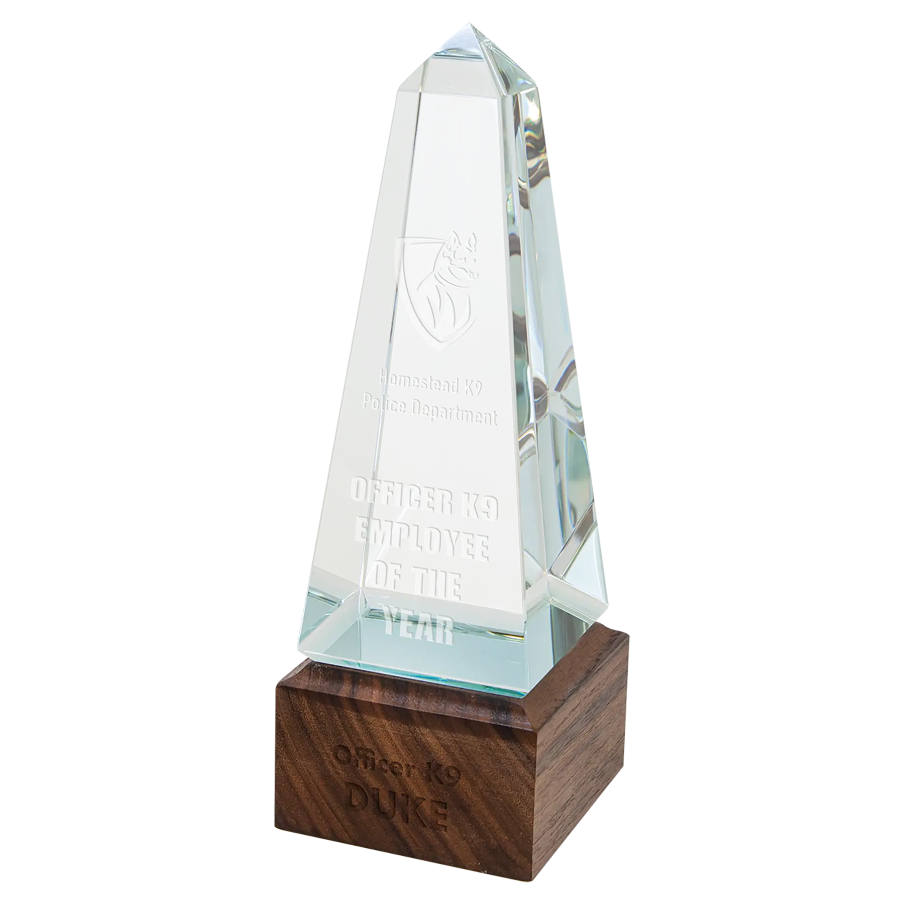 Sierra Glass Award with Walnut Base, 4 Styles, 2 Sizes, with Presentation Box JDS