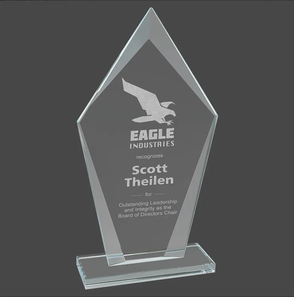 Diamond Beveled Edge Glass Standing Award with Lined Presentation Box, 2 Sizes JDS