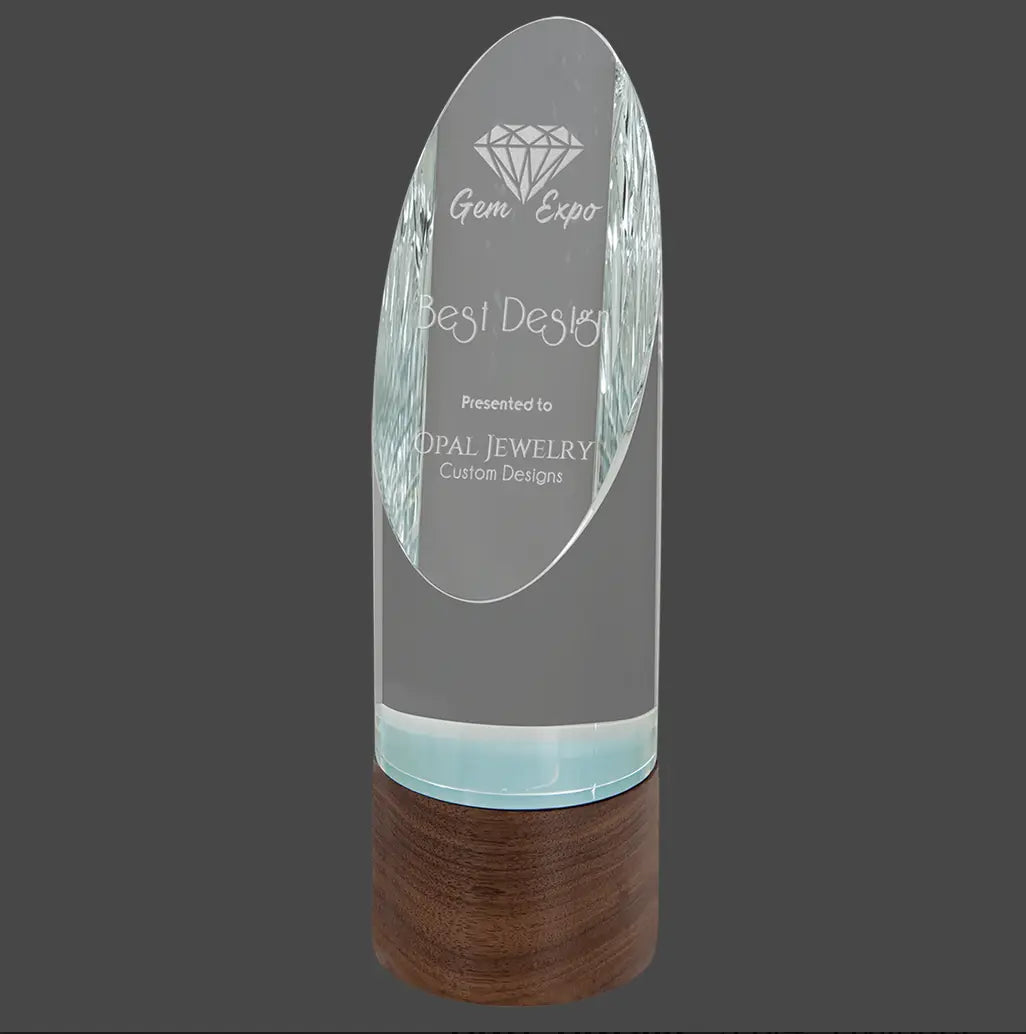 Sierra Glass Award with Walnut Base, 4 Styles, 2 Sizes, with Presentation Box JDS