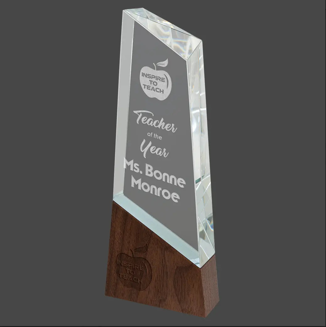 Sierra Glass Award with Walnut Base, 4 Styles, 2 Sizes, with Presentation Box JDS