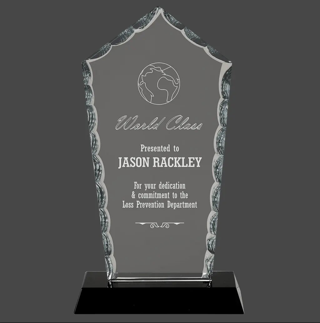 Diamond Facet Premier Glass Standing Award on Black Base, 2 Sizes JDS