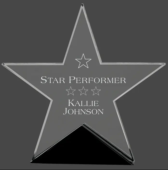 Premier Glass Star Standing Award on Black Base, 7 3/4" x 7 1/2" JDS