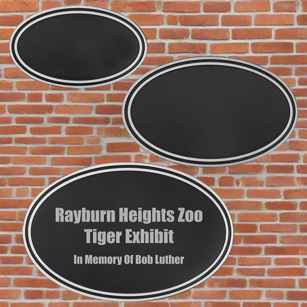 Custom Engraved Silver & Black Oval Cast Aluminum Sign with 24" Aluminum Rod Sams Engraving and Gifts