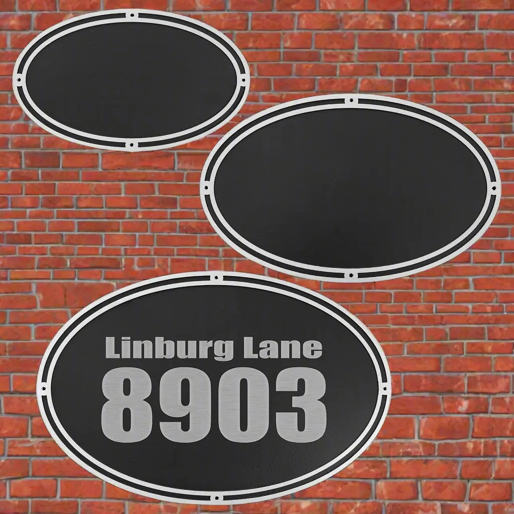Personalized Silver & Black Oval Cast Aluminum Sign with 4 Mounting Screws Sams Engraving and Gifts