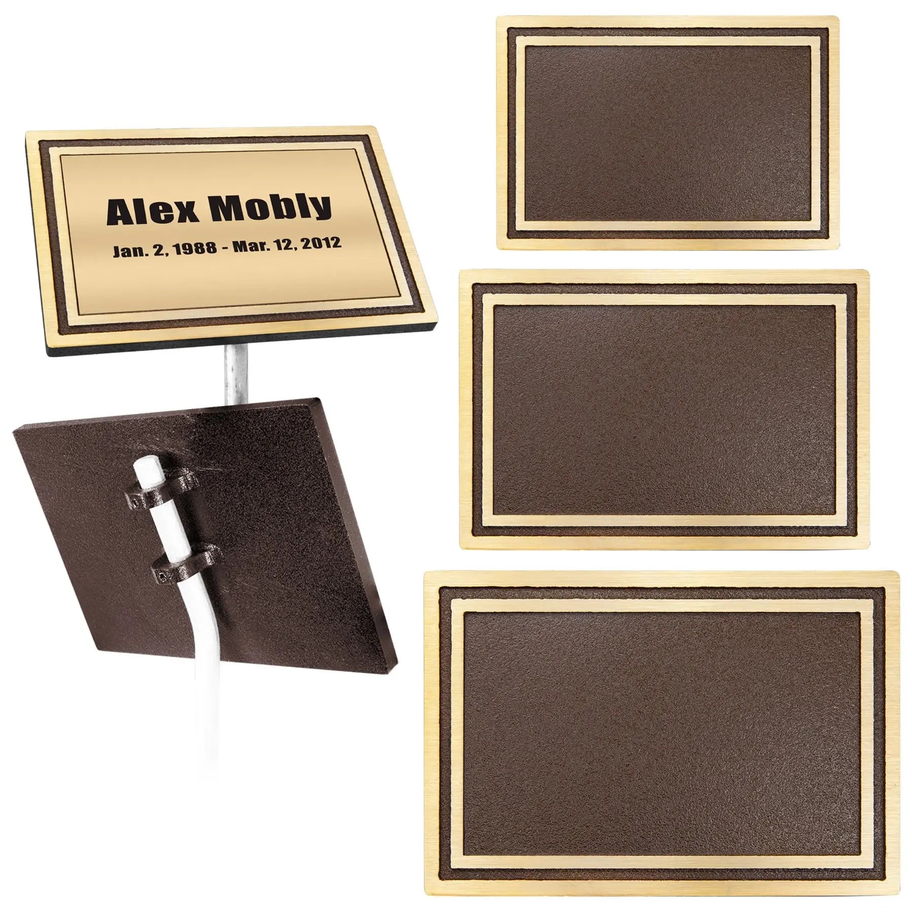 Custom Engraved Cast Aluminum Rectangle Outdoor Ground Sign with 24" Aluminum Rod – Bronze/Brown, 3 Sizes Available JDS