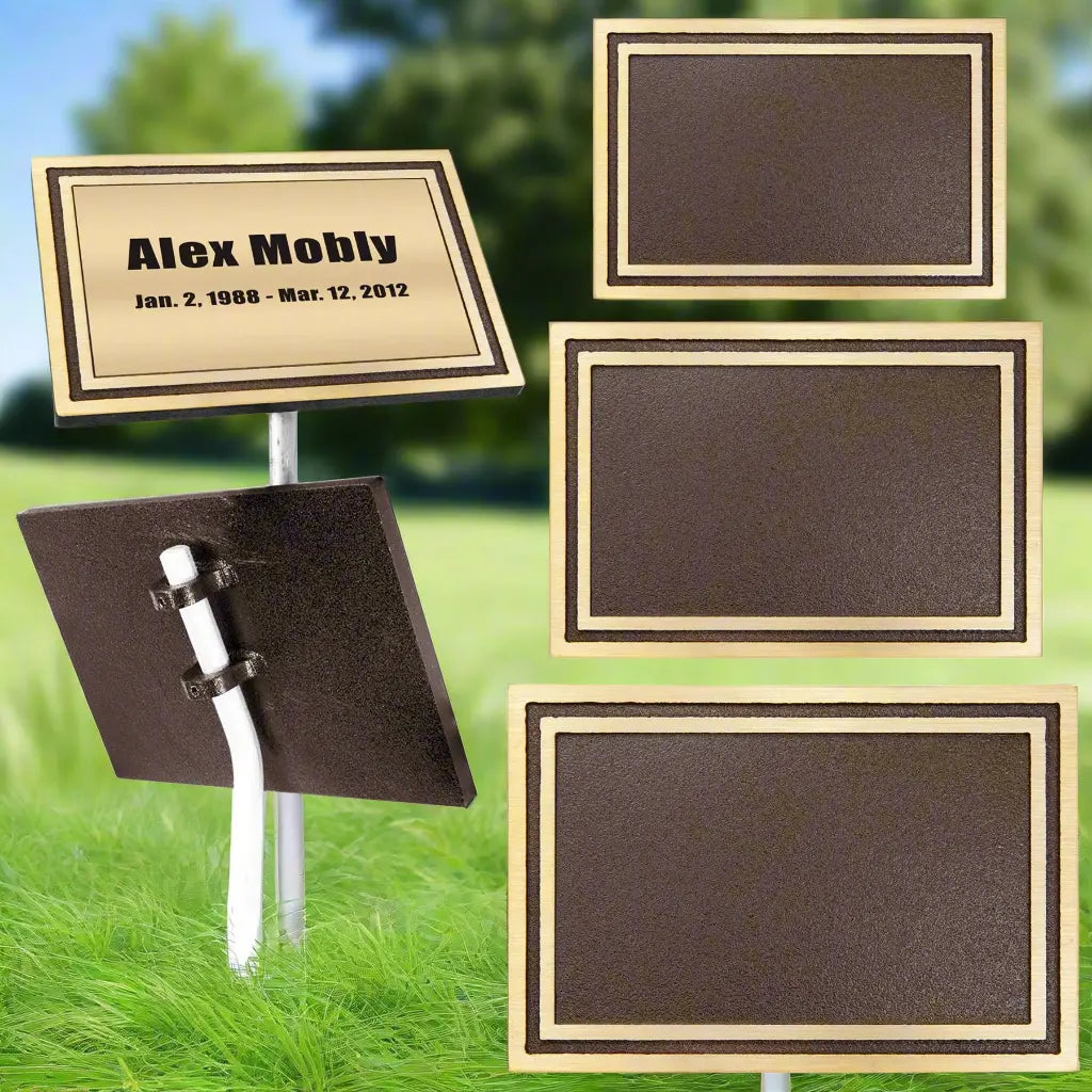Custom Engraved Cast Aluminum Rectangle Outdoor Ground Sign with 24" Aluminum Rod – Bronze/Brown, 3 Sizes Available  Sams Engraving and Gifts