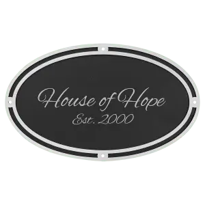Personalized Silver & Black Oval Cast Aluminum Sign with 4 Mounting Screws JDS