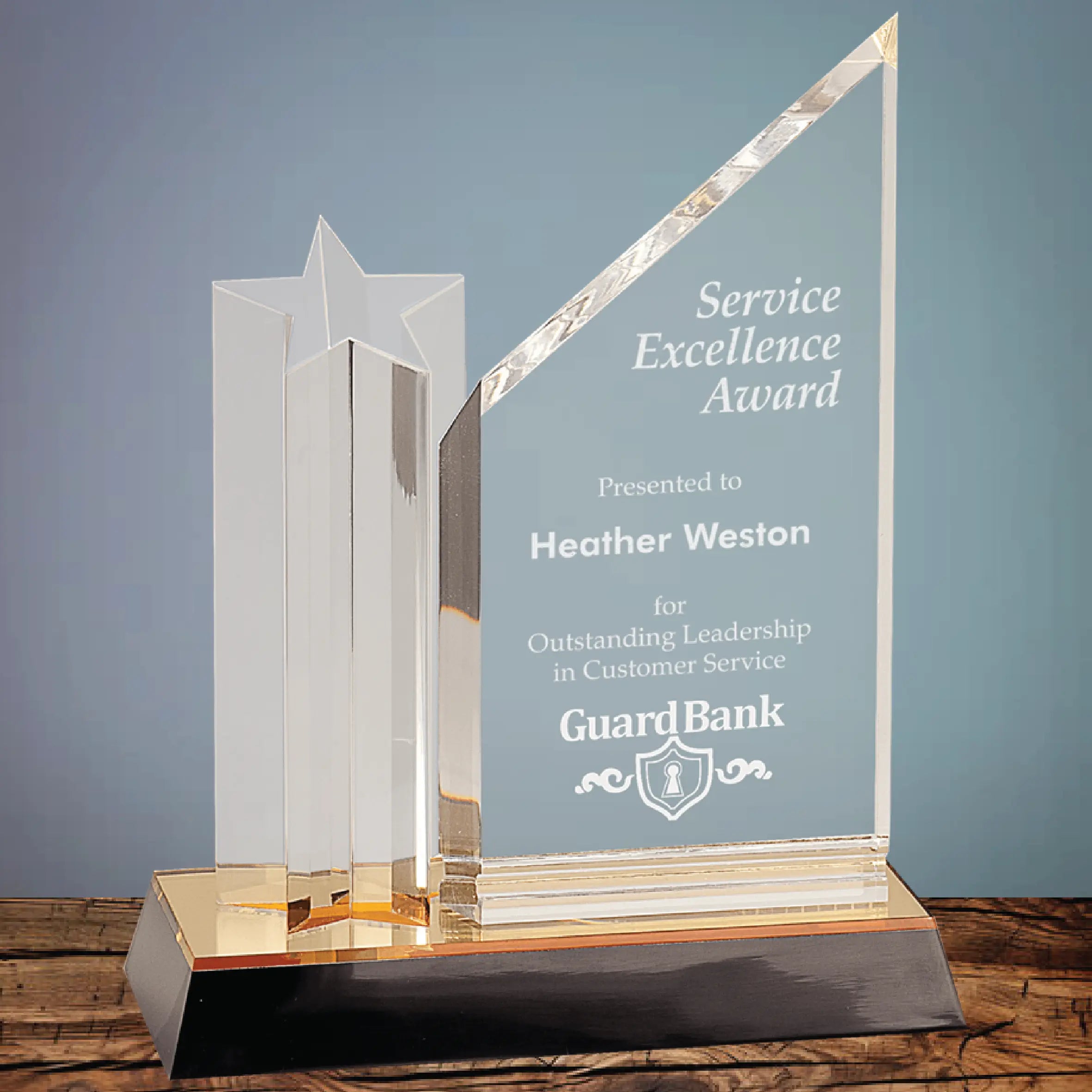 9" Premier Acrylic Star Column Award with Gold & Black Base – Freestanding Design JDS