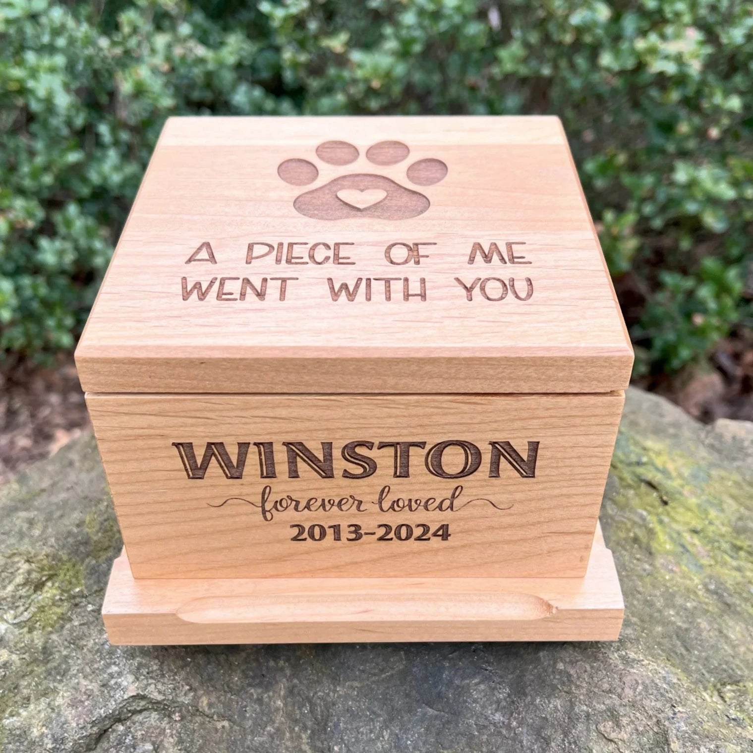 Custom Engraved Memorial Pet Urn Red Alder Wood 6.5 x 6.5