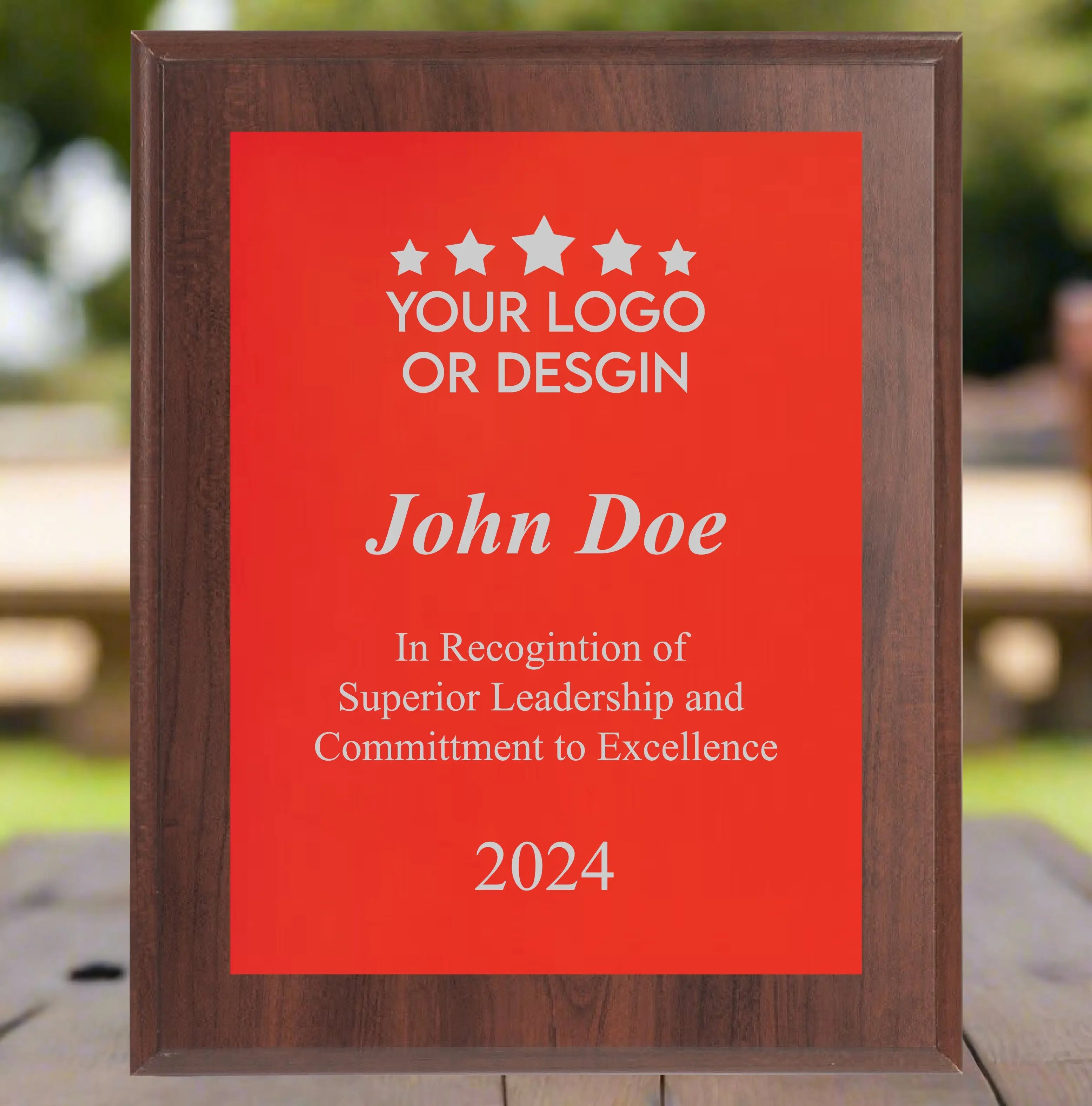 Economy Rounded Bevel Edge Cherry Finish Plaque with Front Plate Color Options and 4 Border Options, 2 Sizes JDS