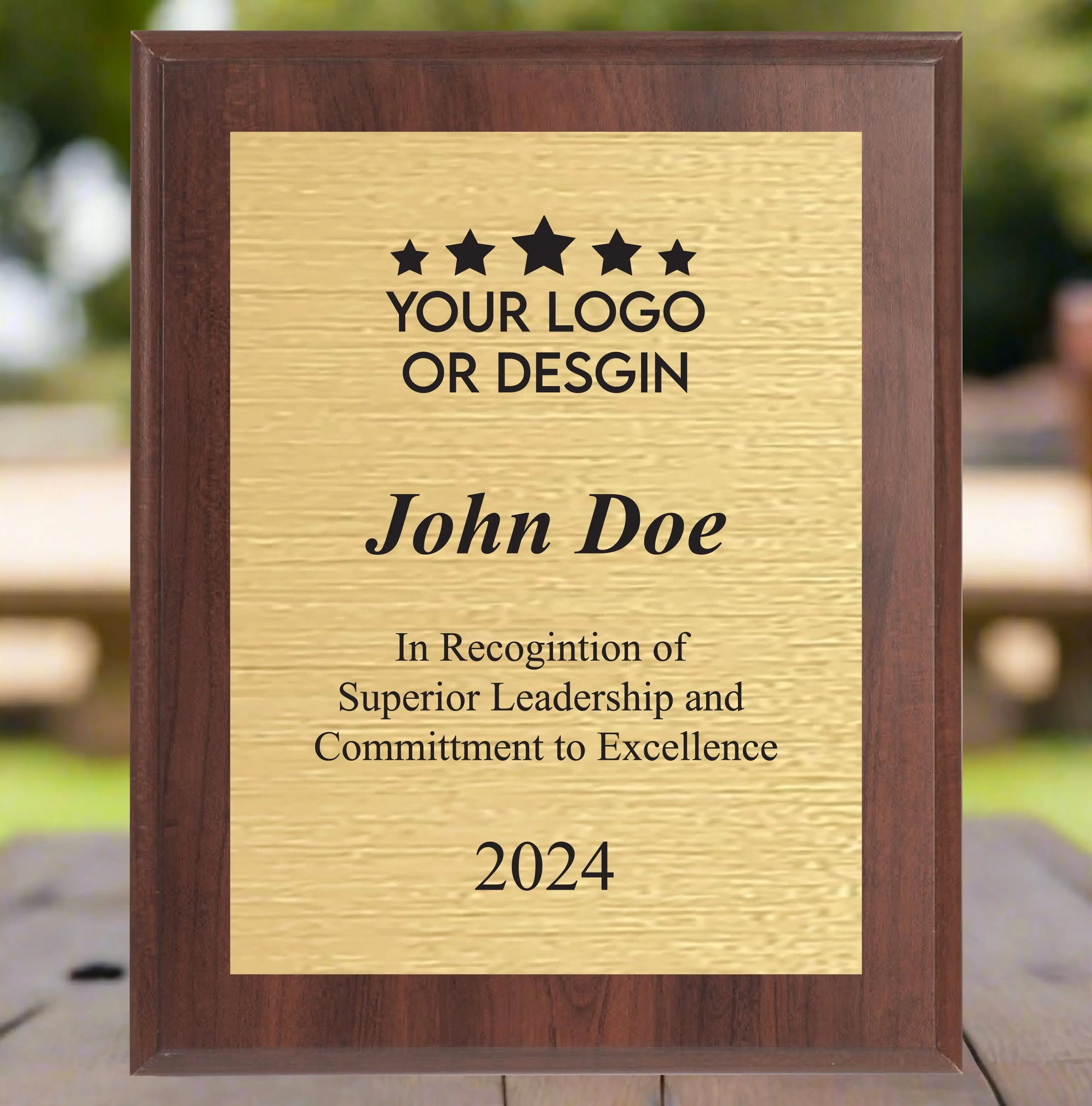 Economy Rounded Bevel Edge Cherry Finish Plaque with Front Plate Color Options and 4 Border Options, 2 Sizes JDS