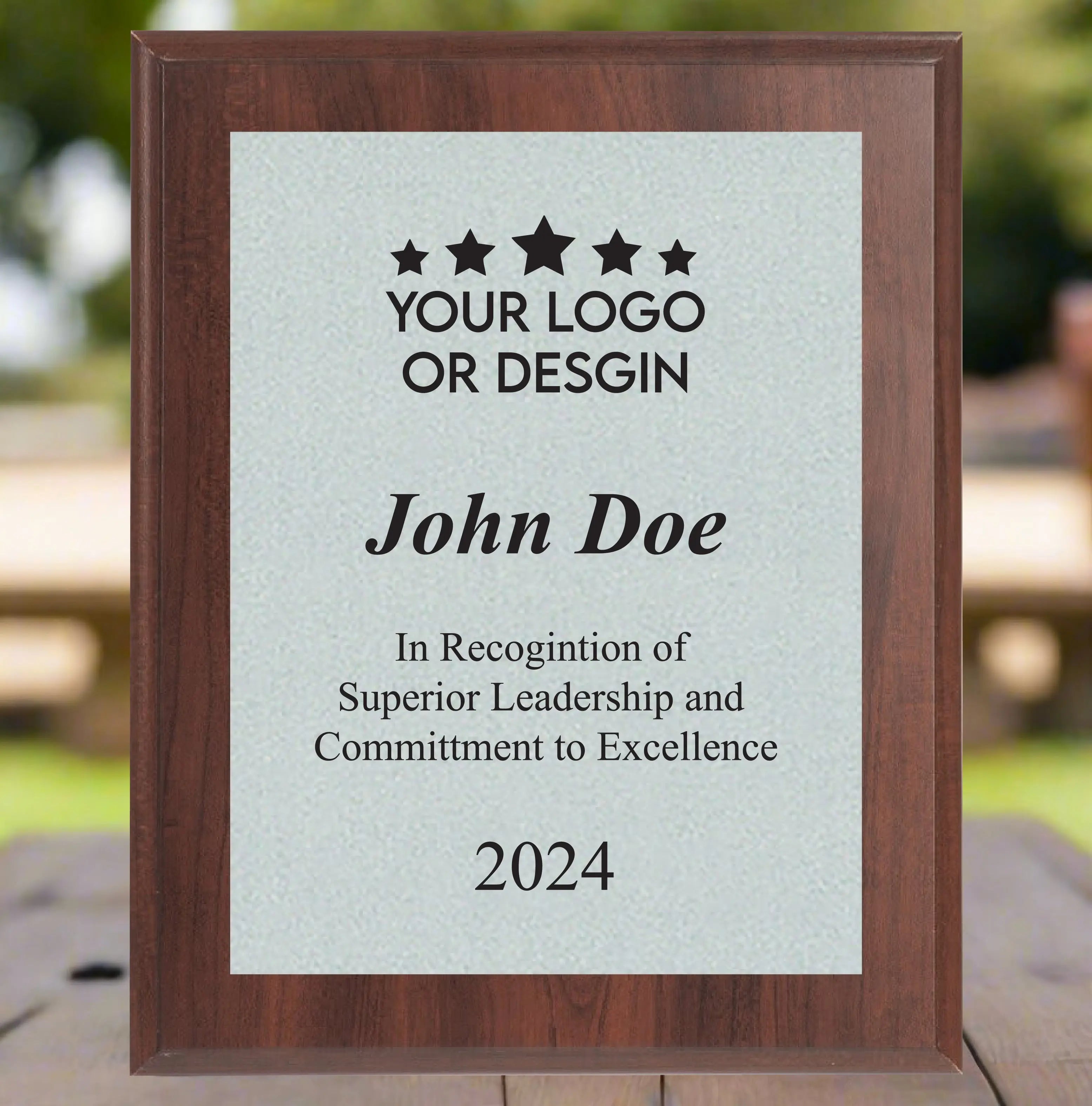 Economy Rounded Bevel Edge Cherry Finish Plaque with Front Plate Color Options and 4 Border Options, 2 Sizes JDS